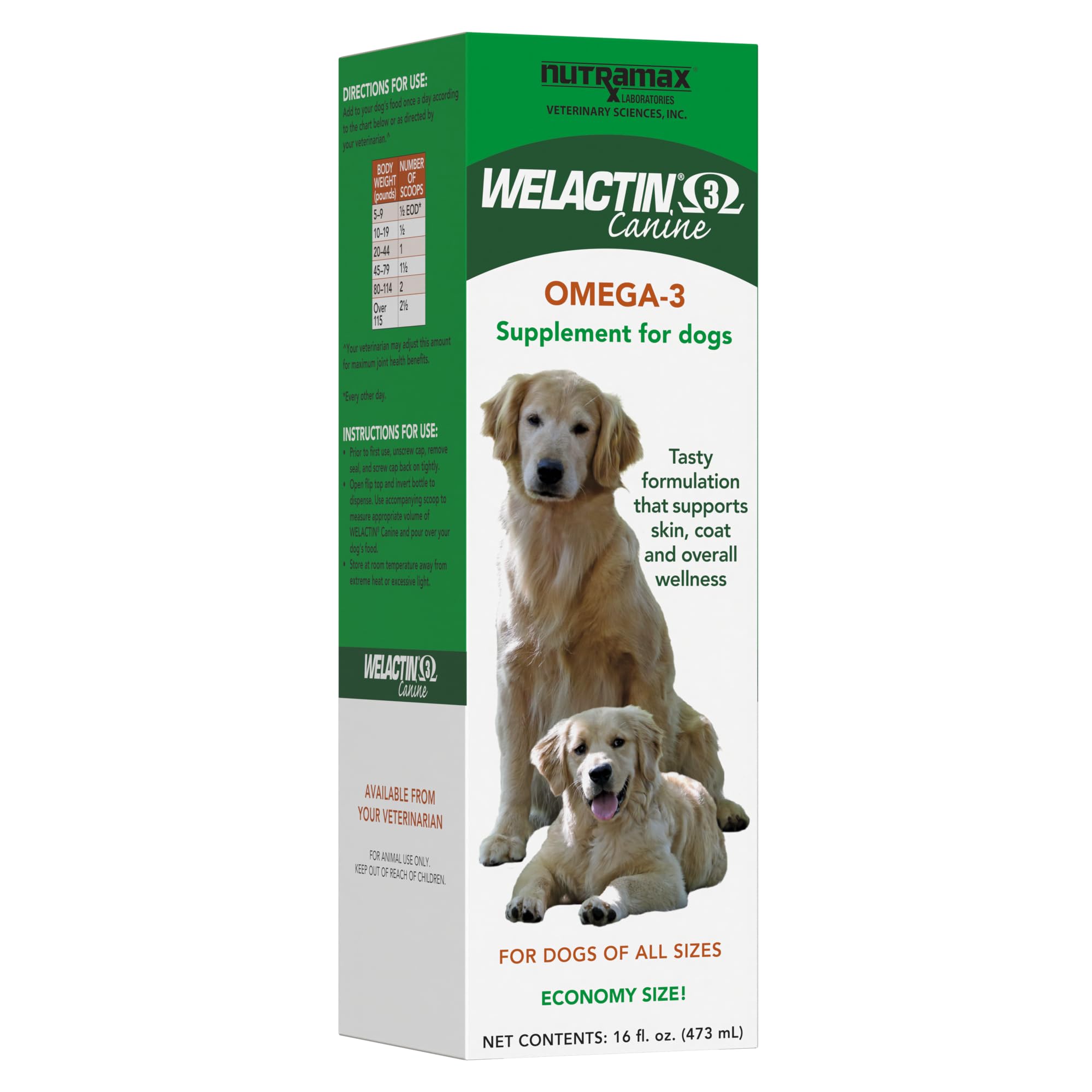 Nutramax Welactin Omega-3 Fish Oil Skin and Coat Health Supplement Liquid for Dogs - 16 Ounce