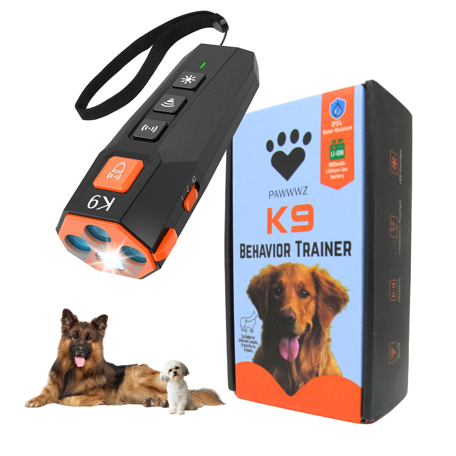Pawwwz K9 Dog Bark Deterrent - Safe & Effective Ultrasonic Anti-Bark Device For Dogs, Non-Harmful, No Shock, Humane Training Too