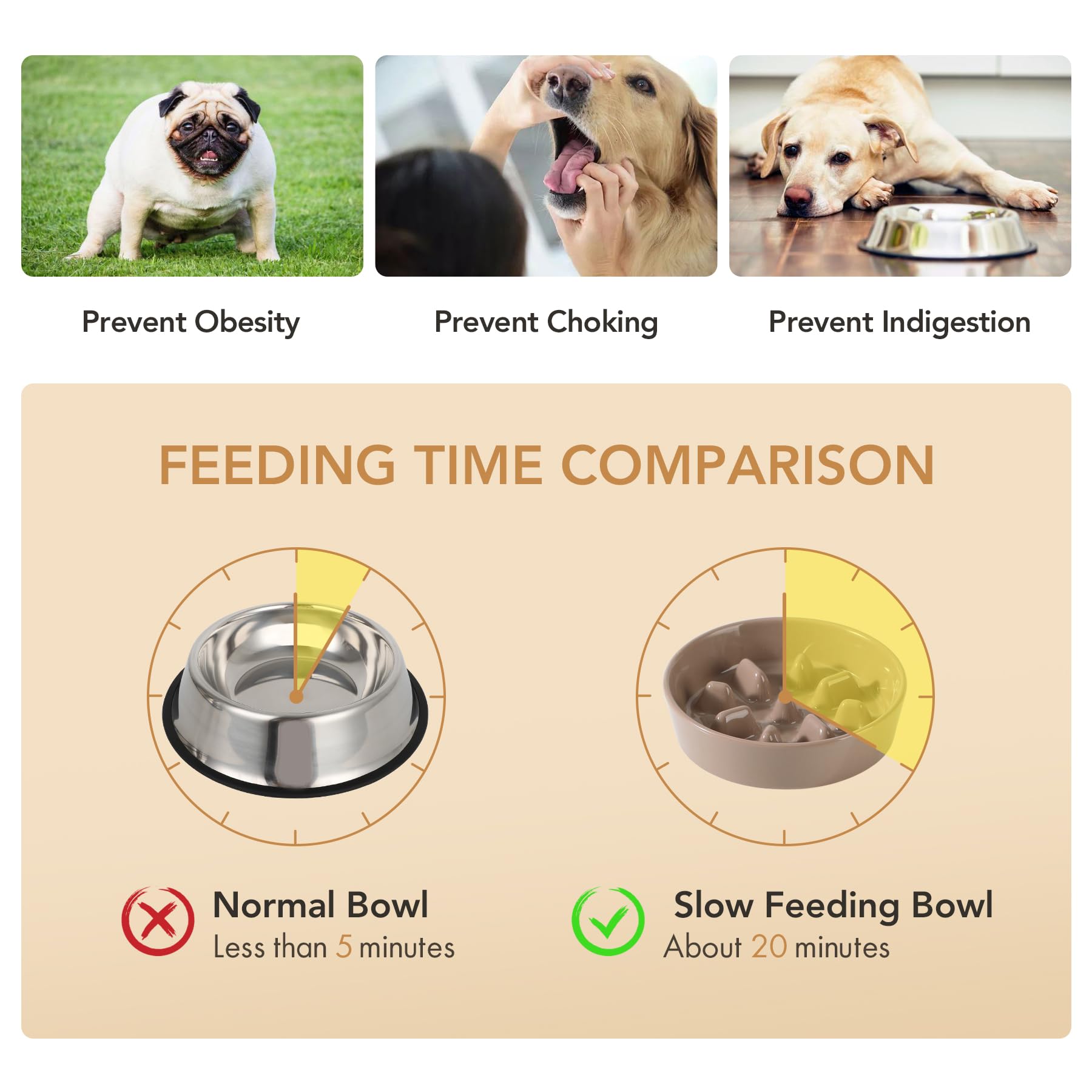 Havniva Ceramic 1.2 Cup Dog Bowl Slow Feeder, 7.3 inch Slow Pet Food Dish for Medium and Small Dog, Stop Bloat, Stop Bloat, Prev