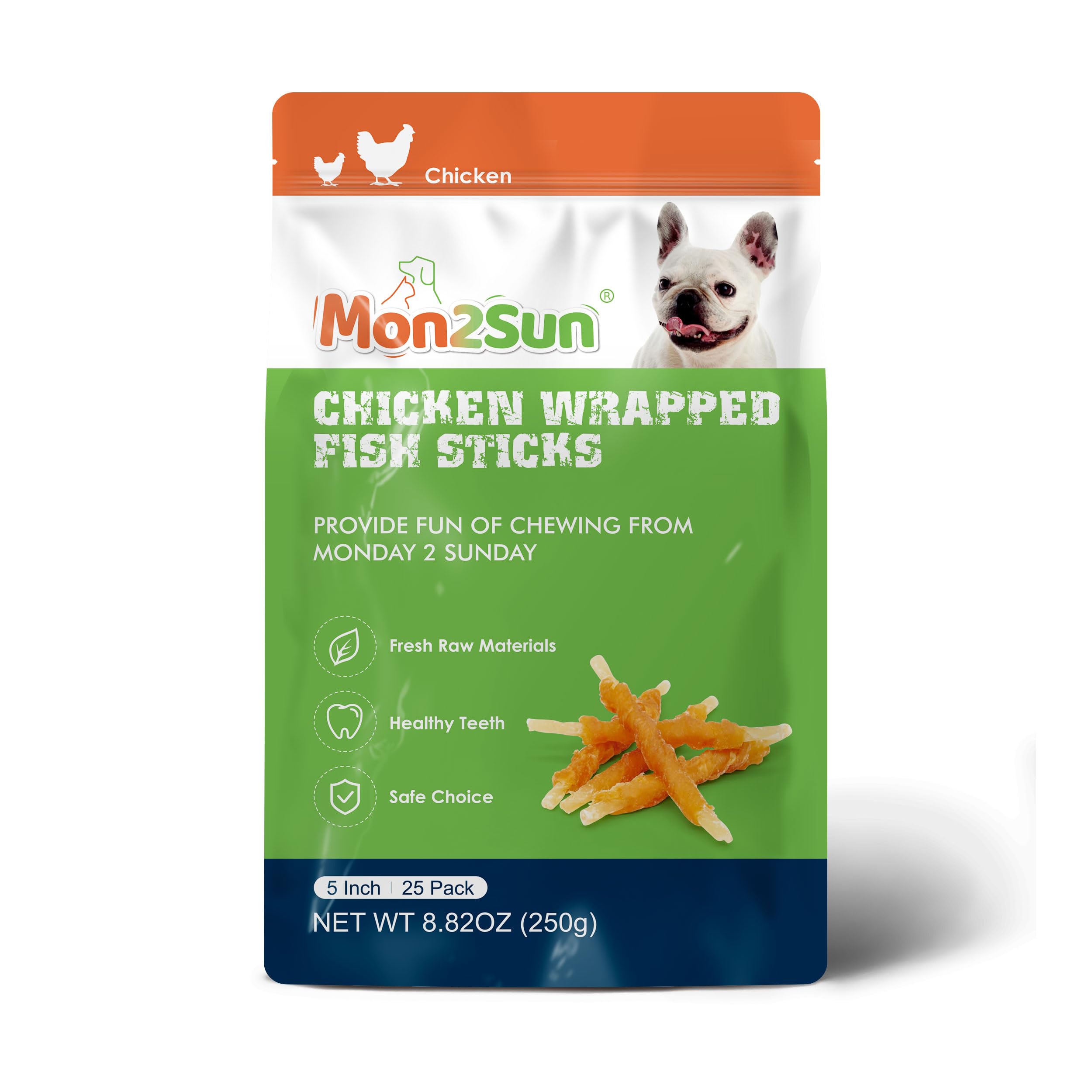 MON2SUN Rawhide Free Dog Treats Chicken Wrapped Cod Sticks for Small Dogs Healthy Training Treats Soft Snacks (8.82 Ounce -Pack