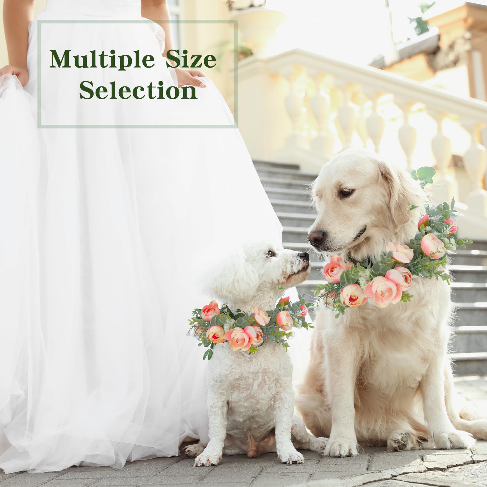 Honoson Dog Wedding Flower Collar Dog Pink Floral Attire Wreath Bow For Female Pets Cats Dog Valentine'S Day Party Photo Props(Pink, Fresh, Large)