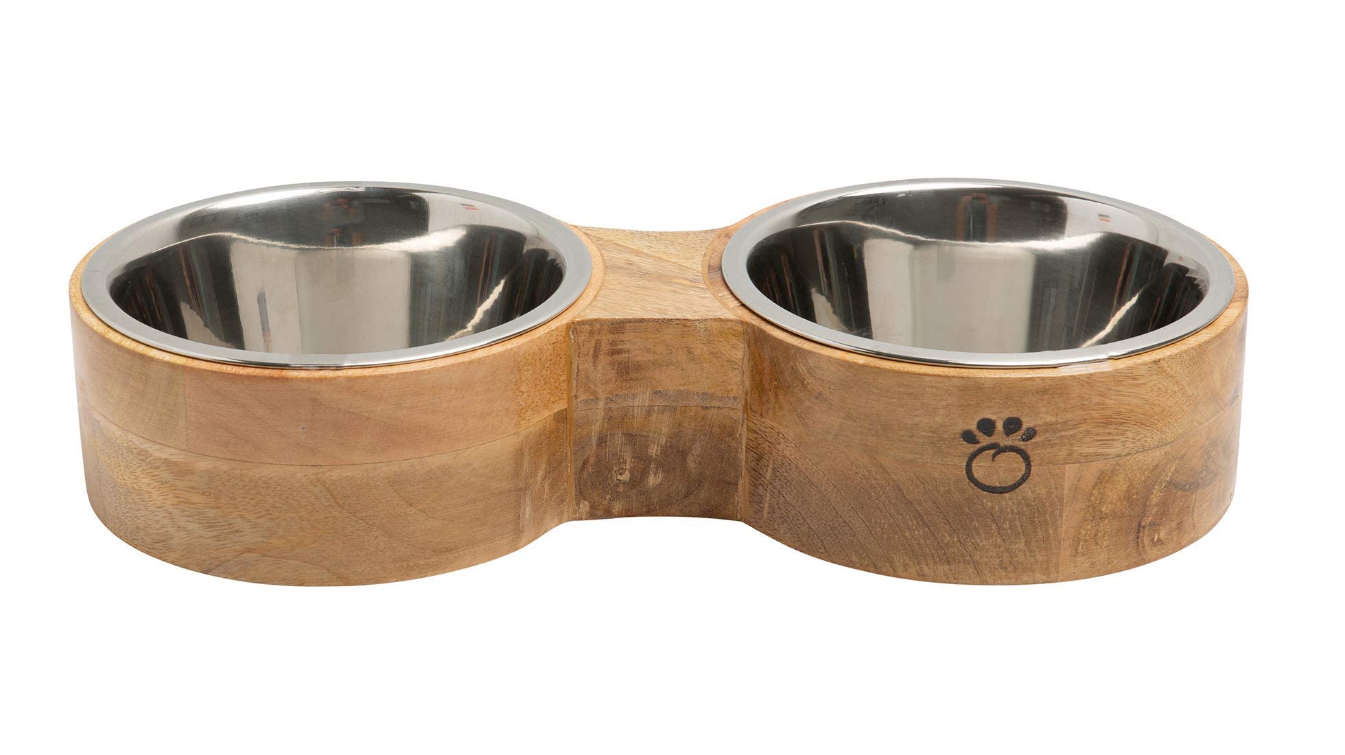 Luxury Elevated Dog Bowl Set - Mango Wood Stand with 2 Stainless Steel Food & Water Bowls - Raised Pet Feeder with Non-Slip Base