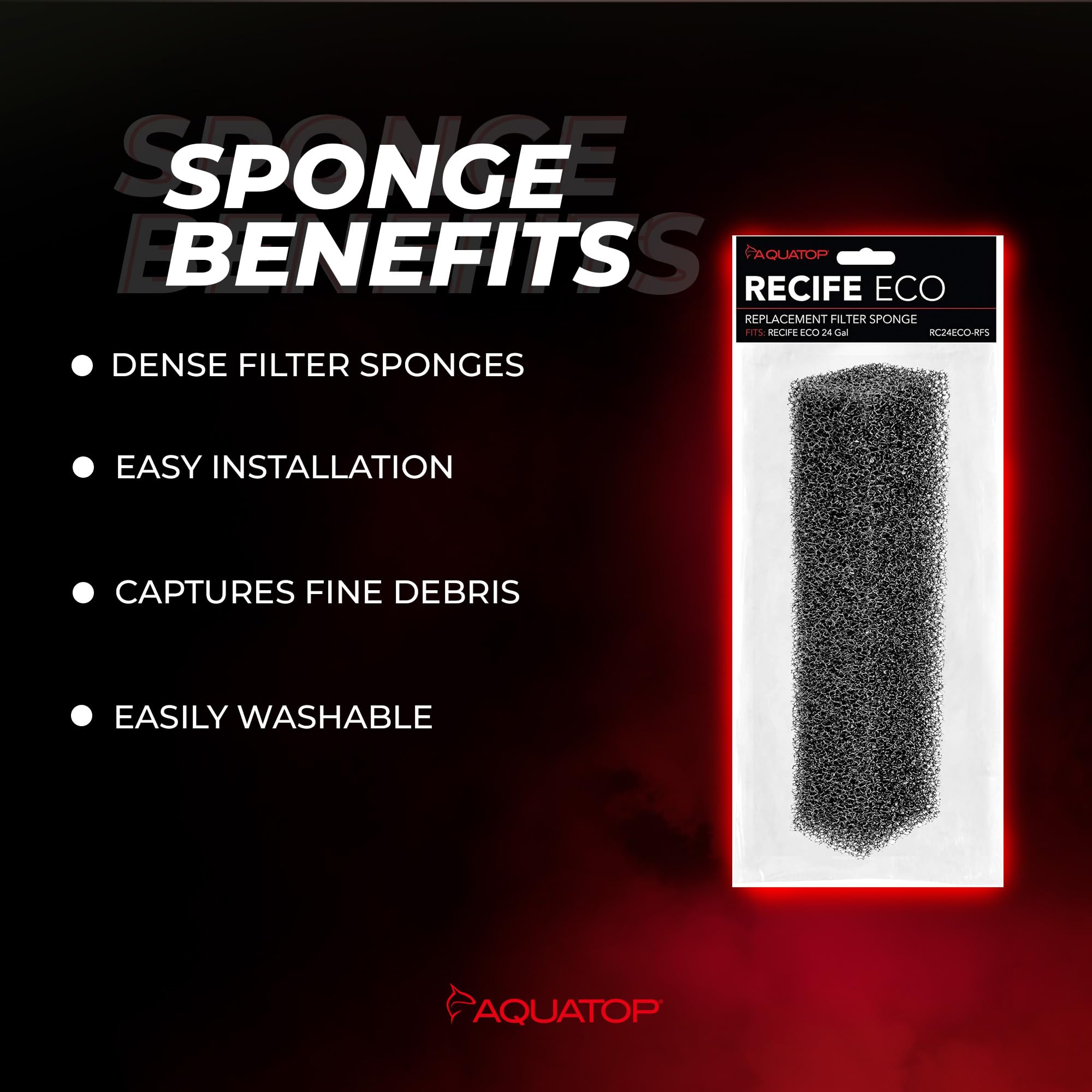 Aquatop Recife Eco Series Replacement Filter Sponge - 24 & 40 Gal - High-Efficiency Aquarium Filter Foam - Easy to Install and M
