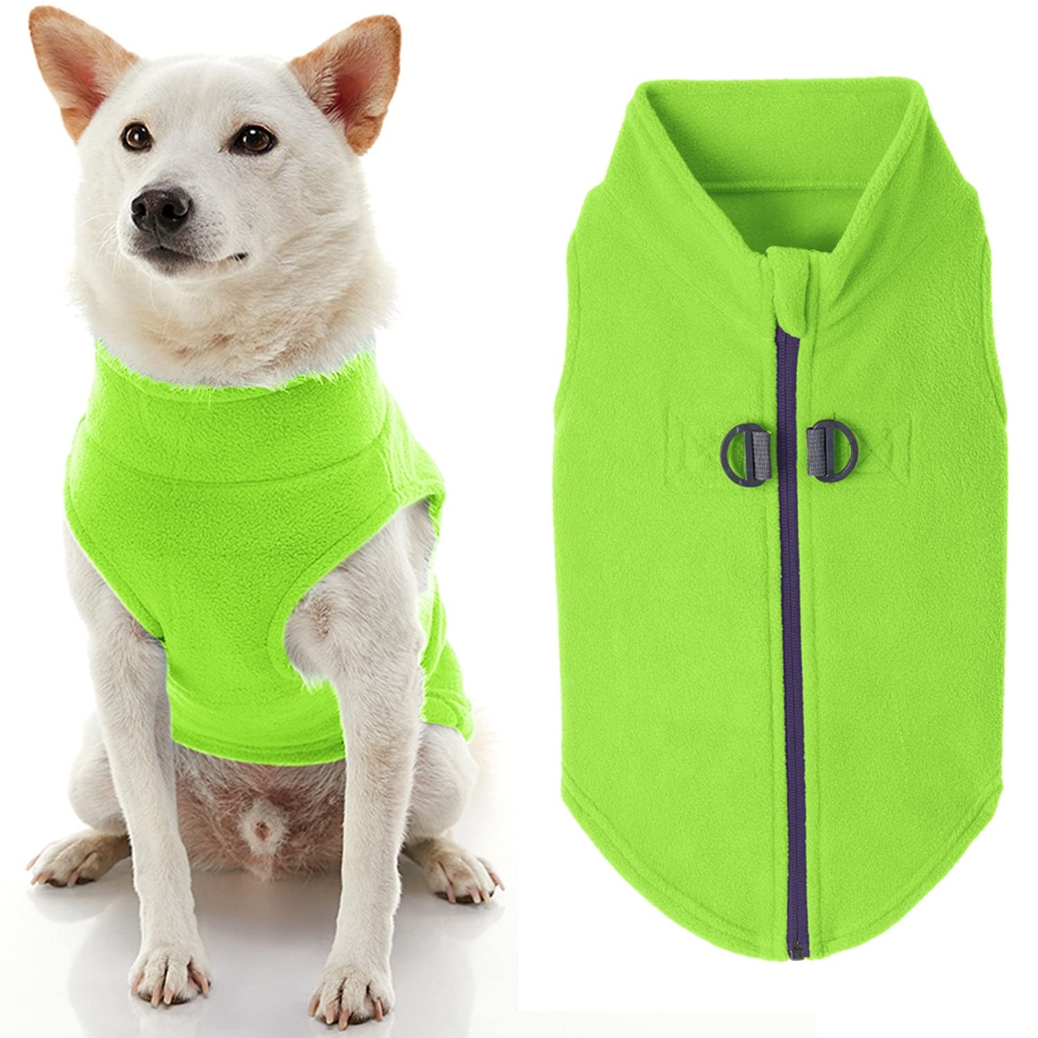 Gooby Zip Up Fleece Dog Sweater - Lime, Large - Warm Pullover Fleece Step-In Dog Jacket With Dual D Ring Leash - Winter Small Dog Sweater - Dog Clothes For Small Dogs Boy And Medium Dogs