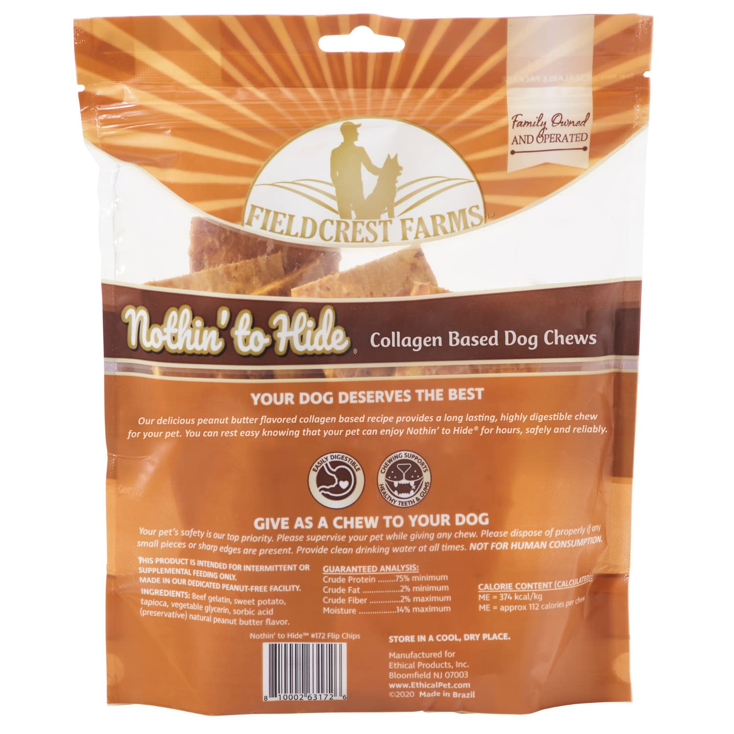 Fieldcrest Farms Nothin to Hide Flip Chips Chews for Dogs - All Natural Rawhide Alternative Treats for Dogs, Chicken, Beef or Pe