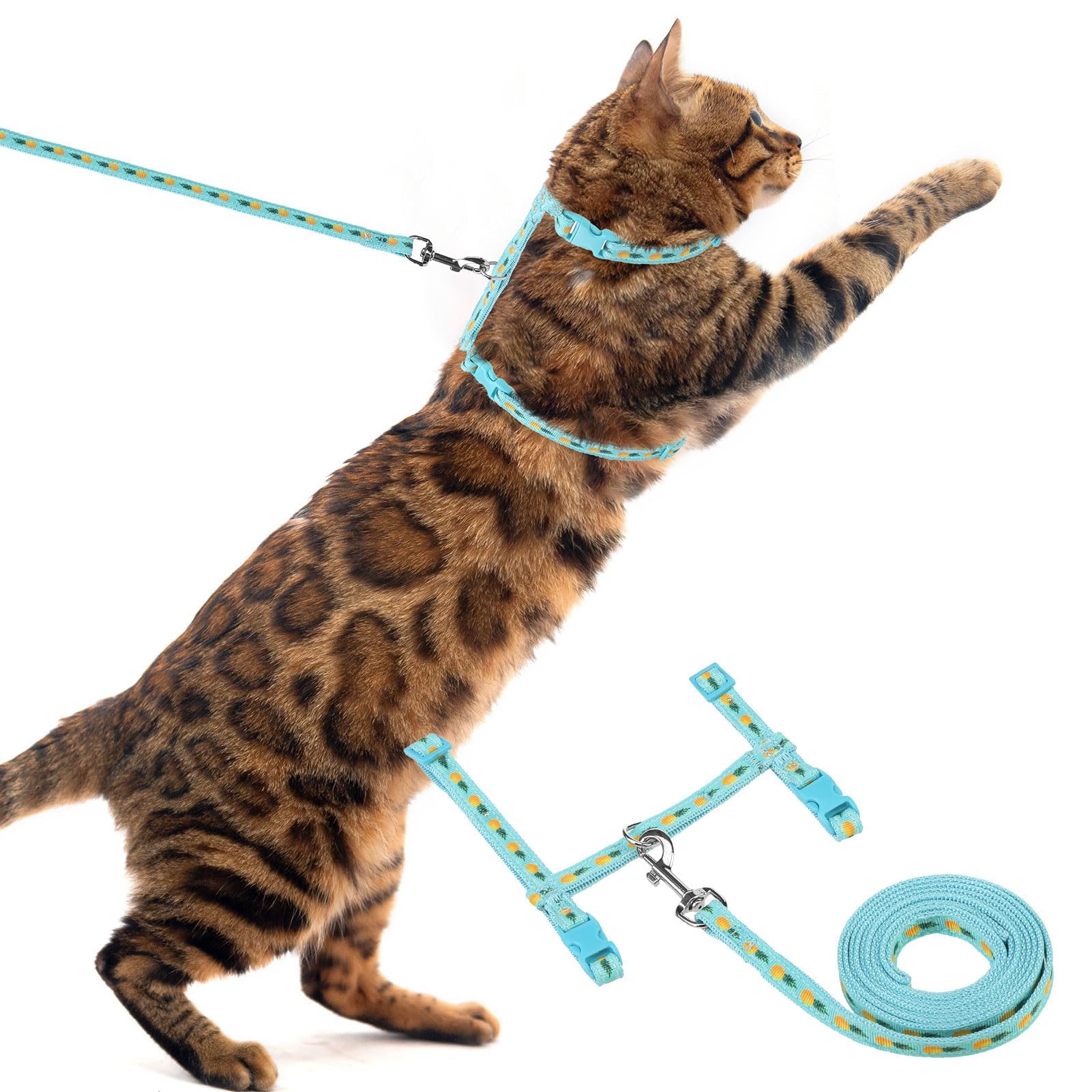 Pupteck Adjustable Cat Harness And Leash Set Escape Proof Kitten Strap Collar For Walking Travel, Pineapple