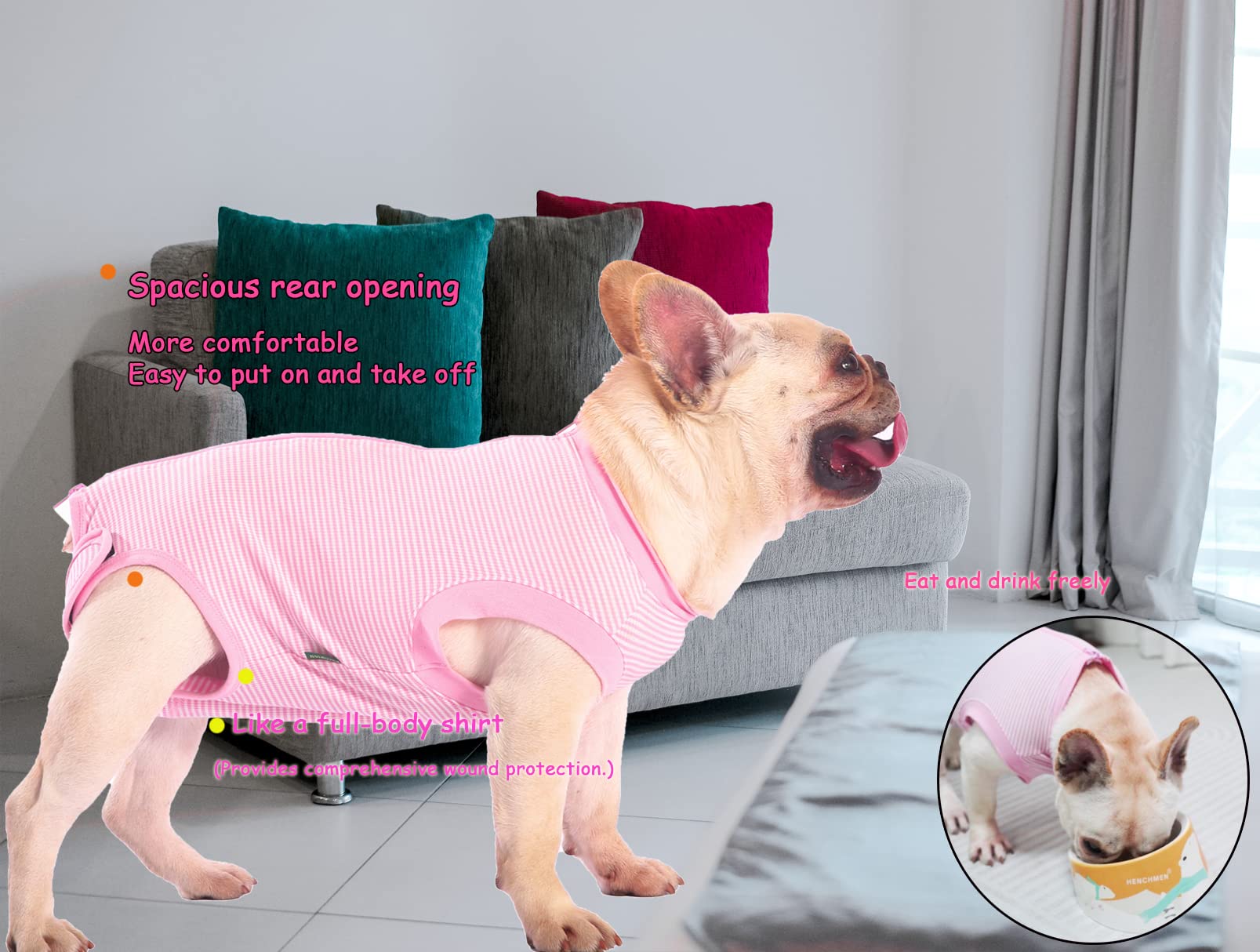 Sychien Dog Recovery Suit Pink Female Spay Surgical Large Shirt, Male Surgery Recovery Suit,Pink-White Striped Xxxl