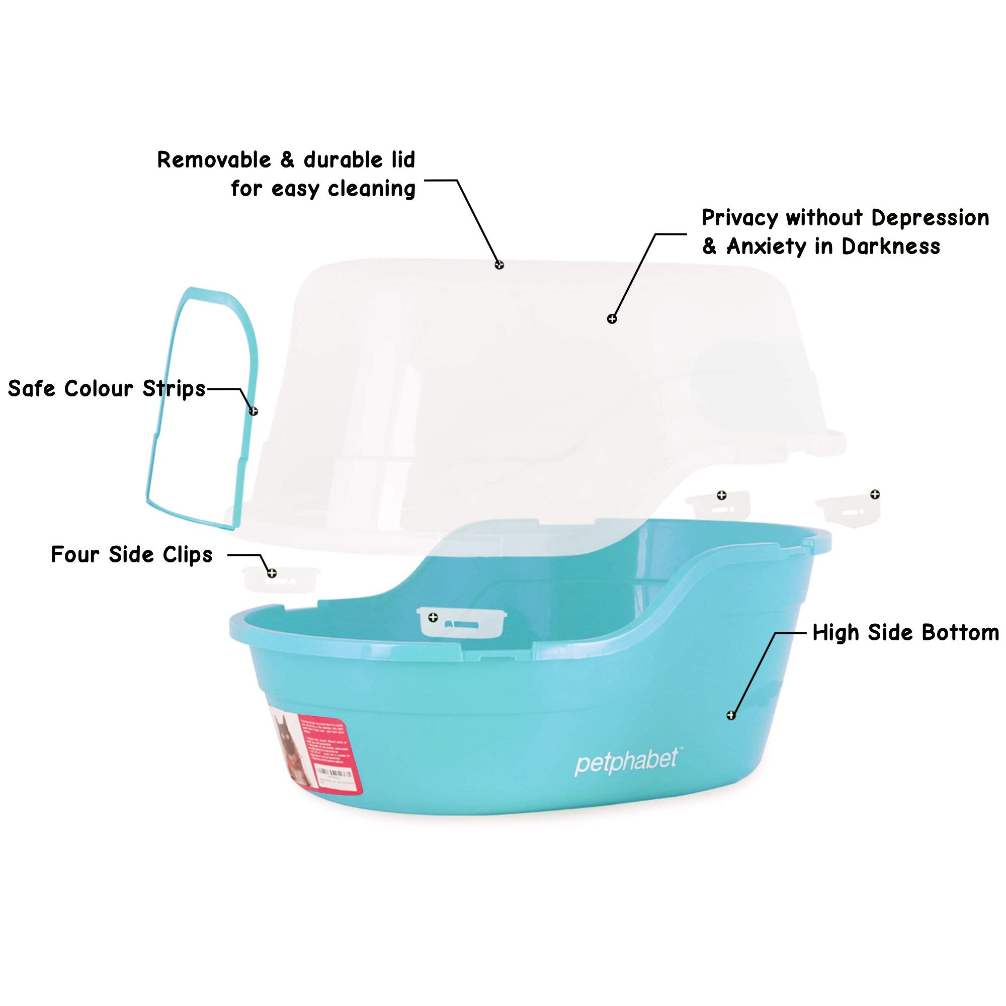 Petphabet Jumbo Hooded Cat Litter Box, X-Large Teal, Plastic, Model 4346885632