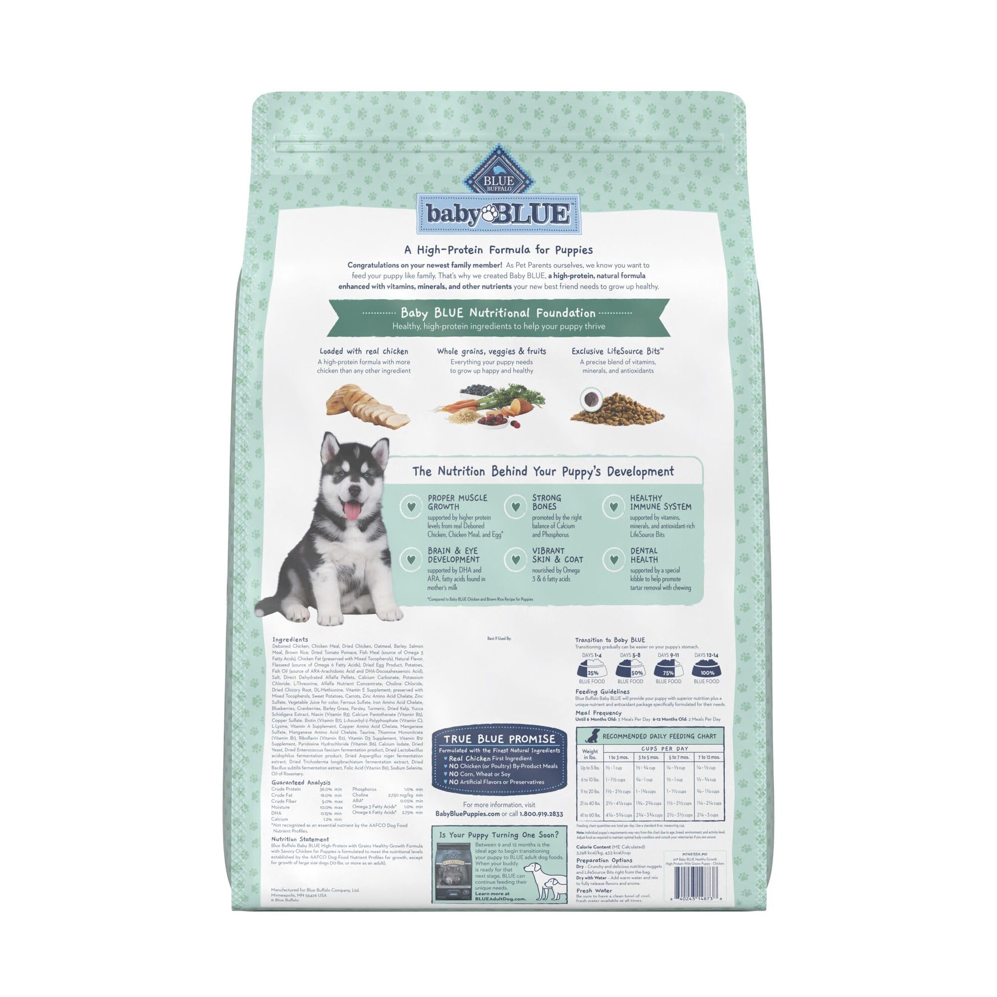 Blue Buffalo Baby Blue Natural Dry Food for Puppies, Healthy Growth Formula with DHA, High-Protein Savory Chicken Recipe, 20-lb.
