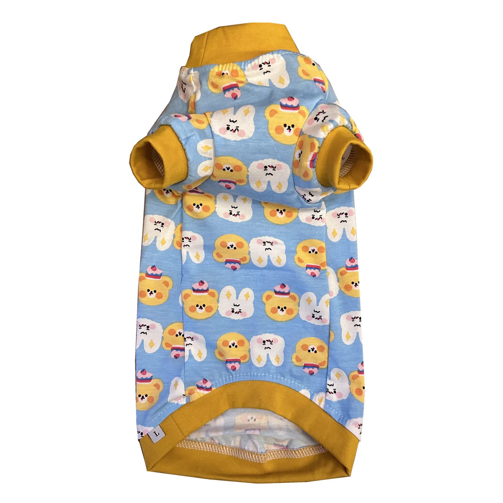 Sphynx Hairless Cat Cute Summer Cotton T-Shirts Pet Clothes,Round Collar Kitten Shirts Cats Apparel (Bear & Bunny, Medium (Pack