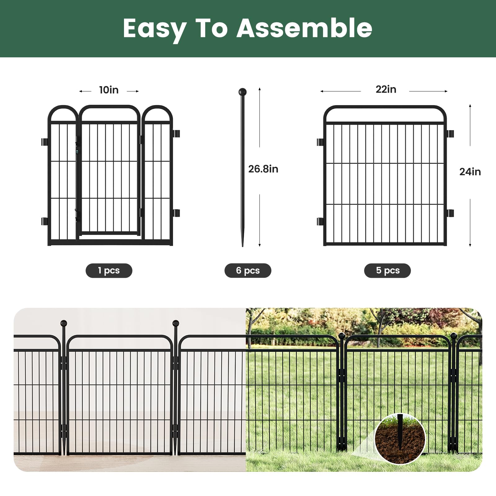 Gardner Pet Dog Playpens, 24'' H 6 Panels Dog Pen Outdoor/Indoor Dog Fence Exercise Pen For Small/Medium Dogs, Foldable Pet Play