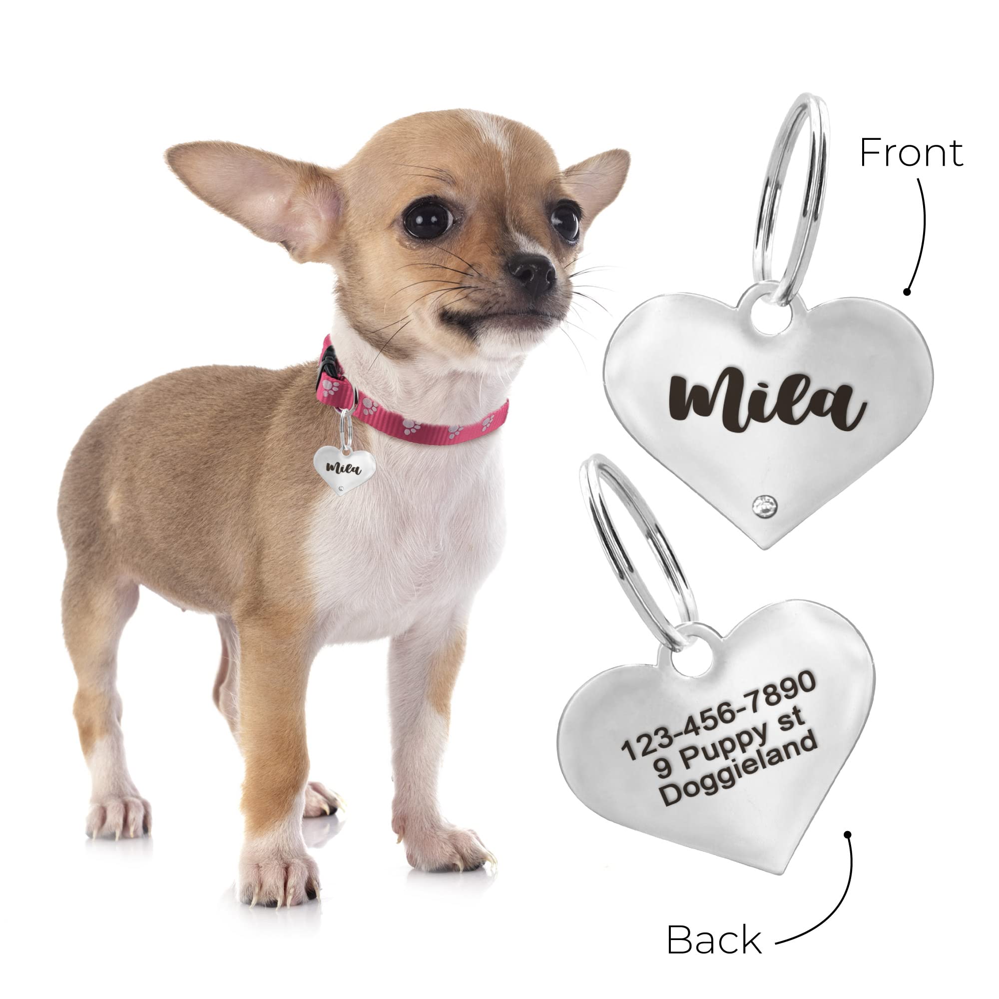 Custom Heart Shape Pet Tag Id, Personalized Gold & Silver Crystal Cute Shiny Safety Lost Collar Tag For Boy & Girl Dogs Puppies
