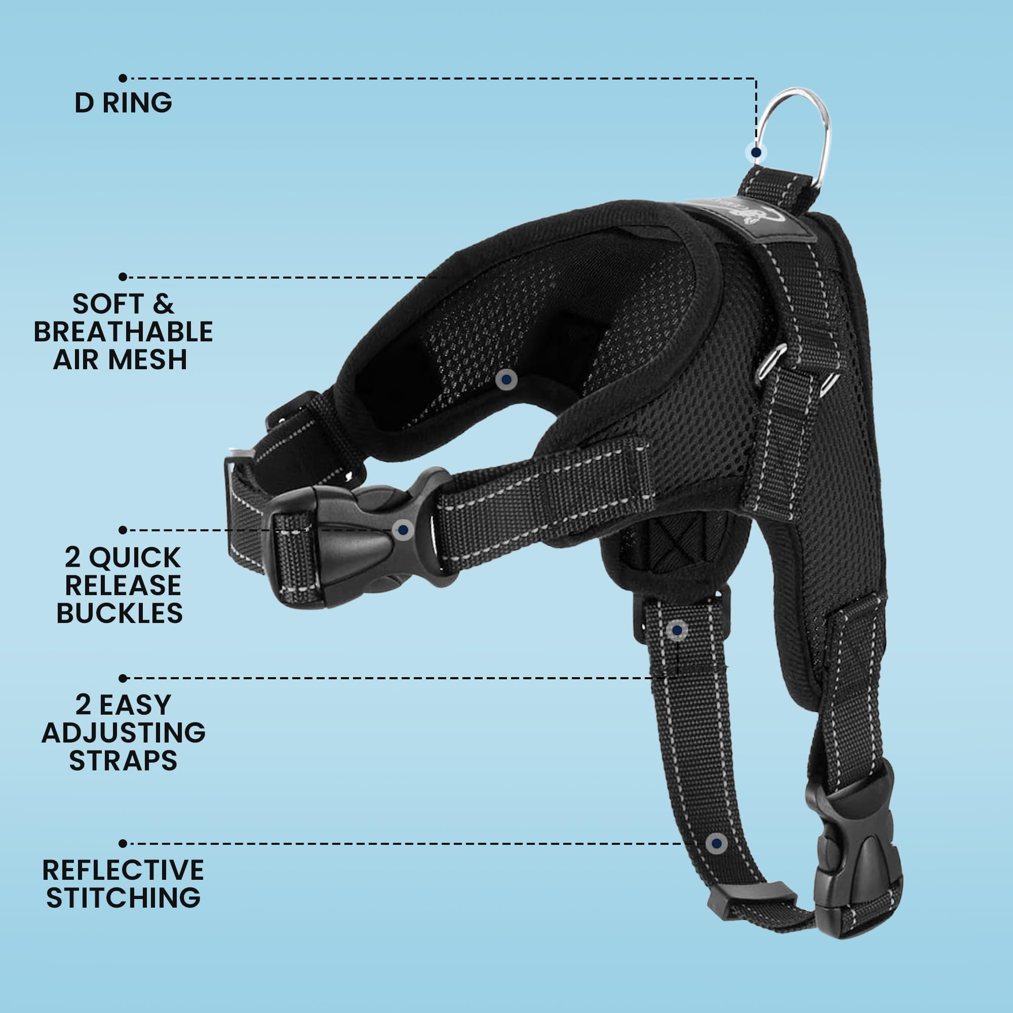 Copatchy No Pull Reflective Adjustable Dog Harness With Handle (X-Small, Black)