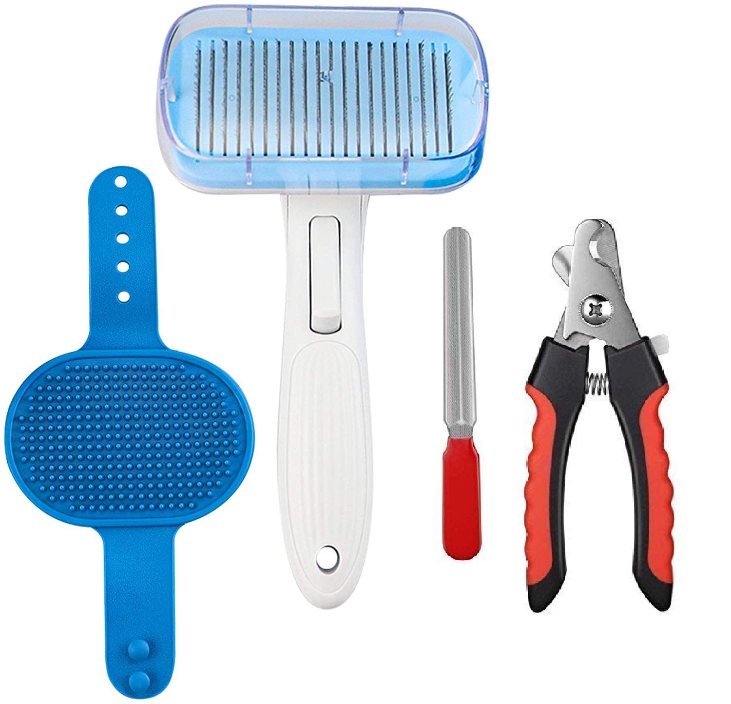 Rvpaws Pets Grooming Brush Tools For Dogs Self Cleaning Slicker Grooming Brush Nail Clipper Set Silicone Massage Bath Brush For 