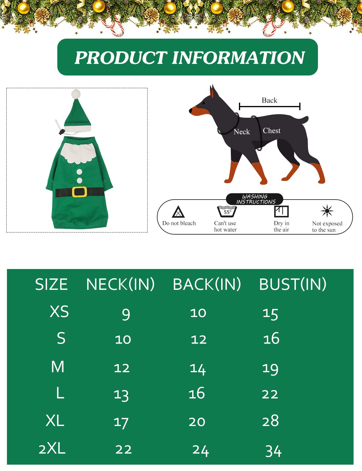Coomour Christmas Dog Shirt Pet Merry Christmas Elf Costume Clothes With Hat For Dogs Cats Pets Xmas Outfits (Medium)