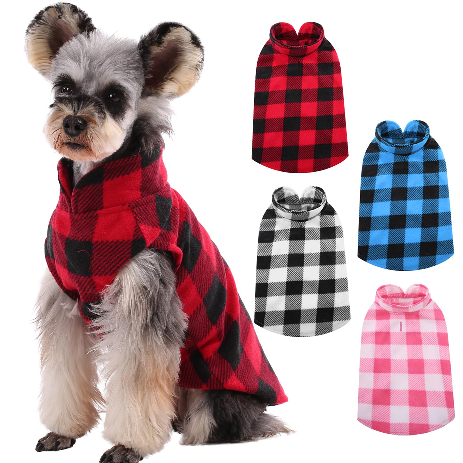 Kuoser 4 Pack Stretch Fleece Vest, Soft Classic Plaid Basic Sweater For Small Dogs & Cats, Warm Dog Shirt Pullover Coat Winter J