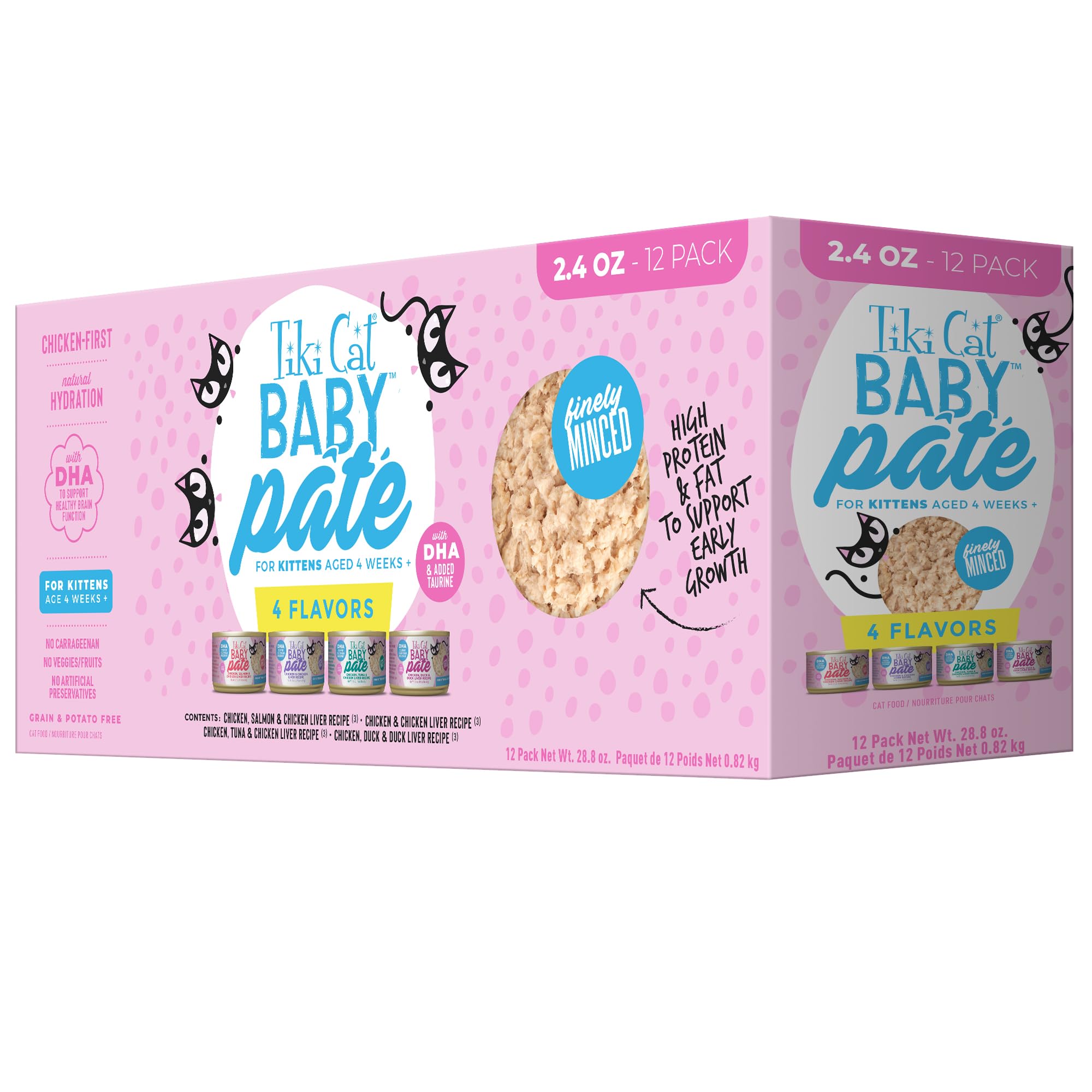 Tiki Cat Baby Pate Wet Cat Food for Kittens Variety Pack, 2.4 oz. Can (12 Count)