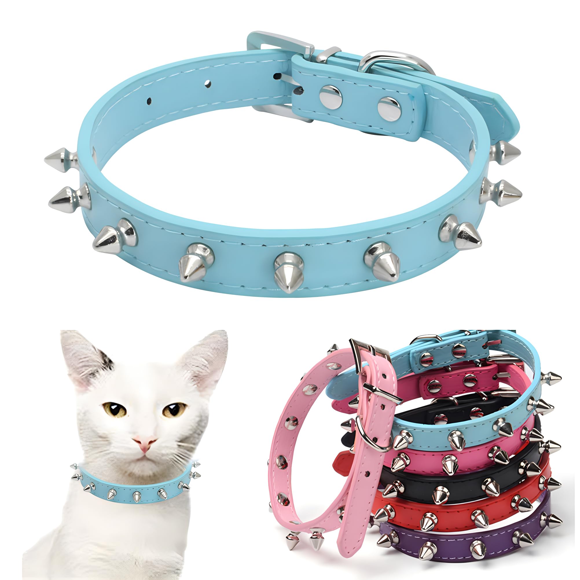 Spiked Puppy Dog Collar Soft Pu Leather Mushrooms Rivet Spike Stud Studded Cat Collars Adjustable For Girl Boy Pet Kitten Light 
