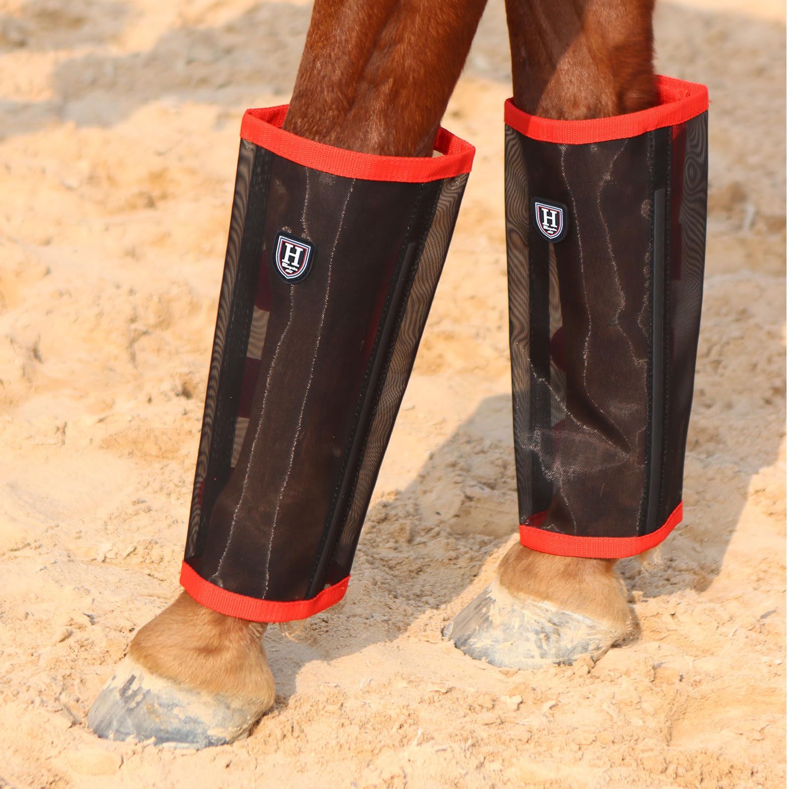 Harrison Howard Loose-Fitting No Hassle Leg Protection Comfortable Fly Boots For Horse (Set Of 4) Red Pony