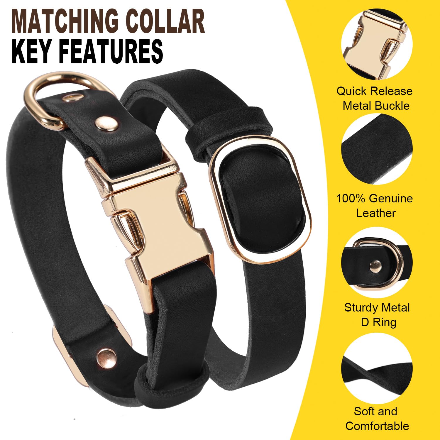 Lwbmg 5Ft Leather Dog Collar And Leash Set, Heavy Duty Dog Leash And Collar With Metal Buckle,Adjustable Pet Collar And Leash, S