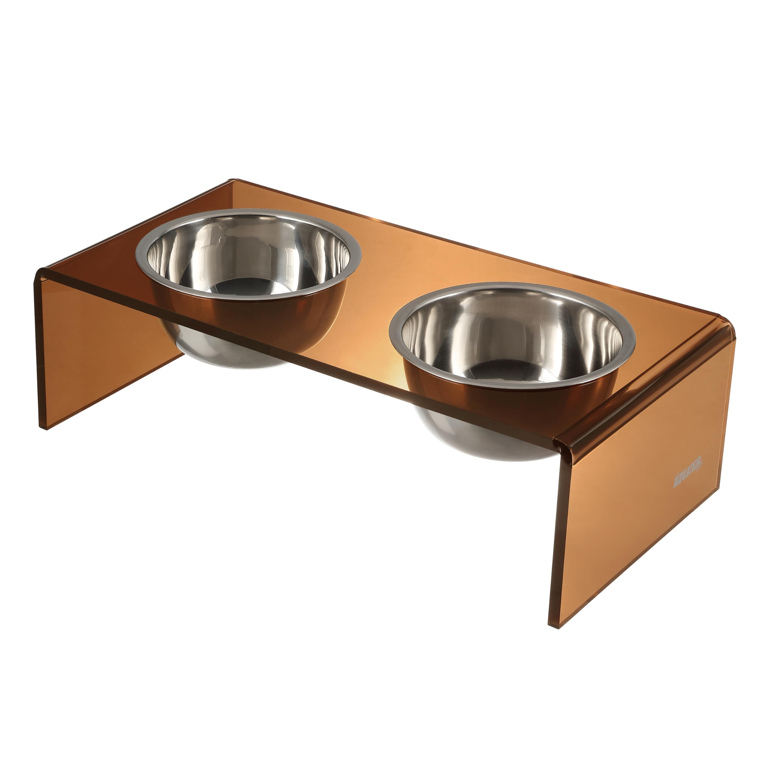 The LICKER Store DBL2000D Keaton 5 Small/Medium Modern Acrylic Rectangular Elevated Pet Feeder with 20oz 2-Stainless Steel Bowls