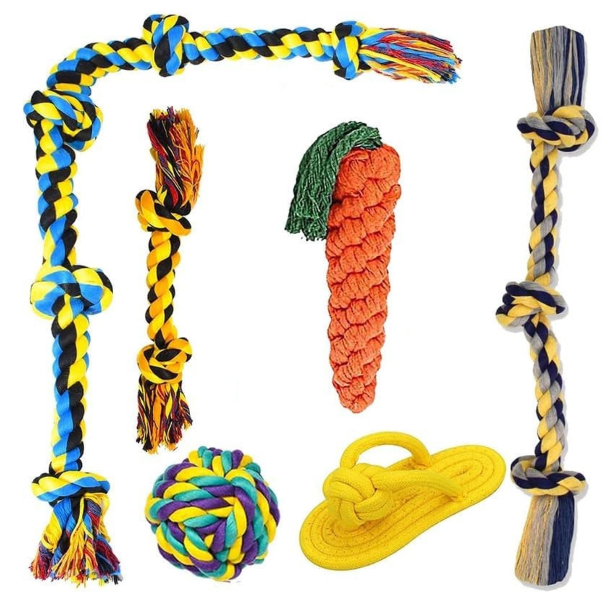 Bohobark Dog And Puppy Rope Toy Set  (5 Knot Rope+3 Knot Rope+2 Knot Rope+Carrot Toy+Cotton Ball+Sleeper) Chew, Teething, Rope,