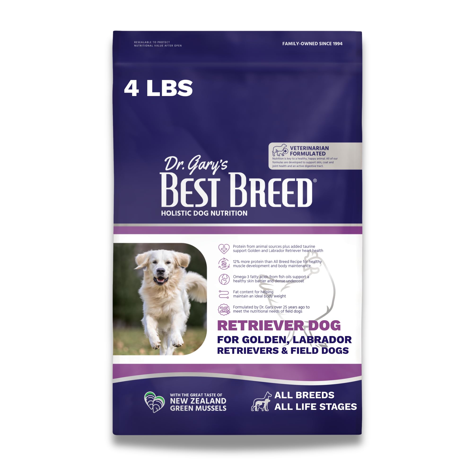 Best Breed Dr. Garys Retriever Recipe, High Protein Dry Dog Food for Golden & Labrador Retrievers, 4 lb Bag