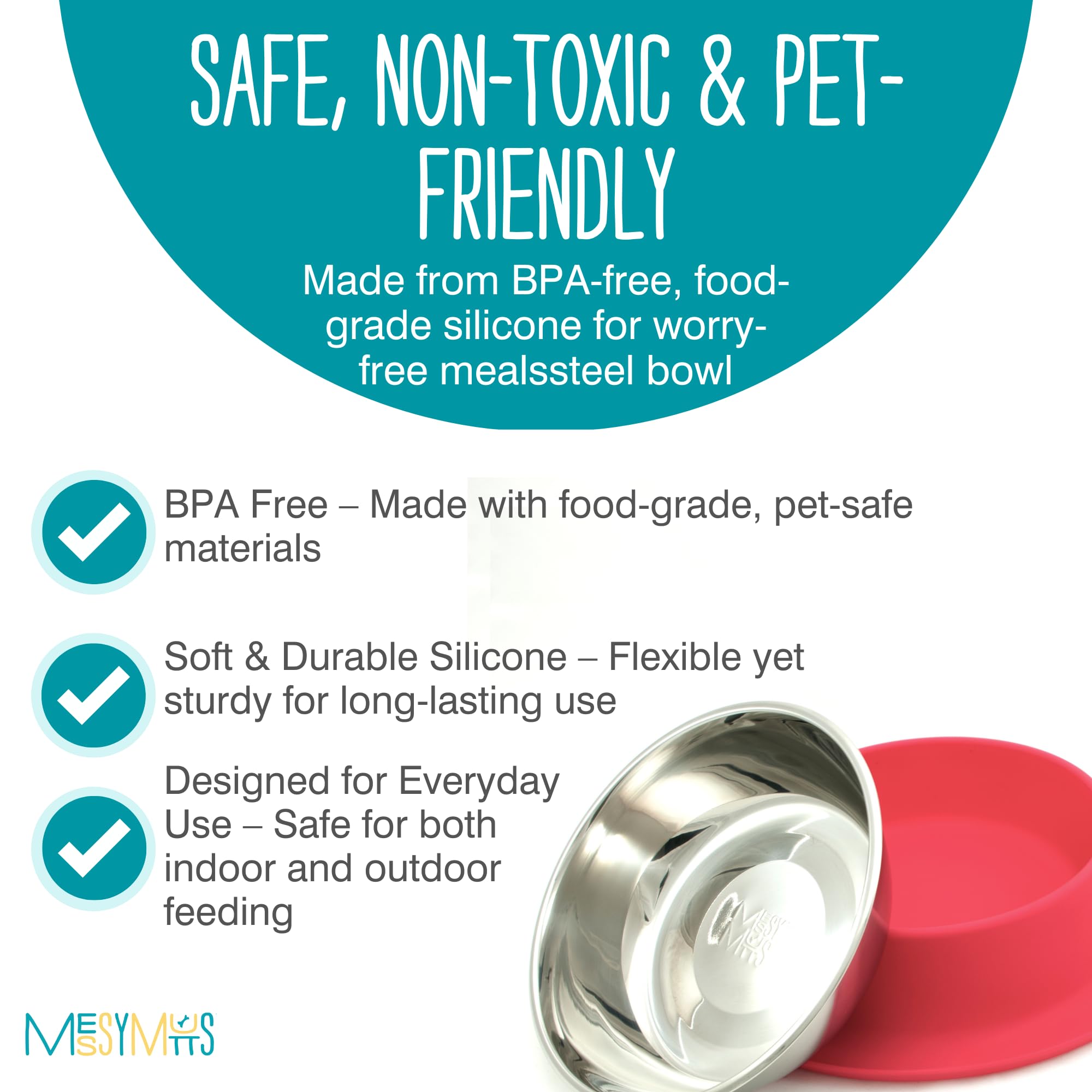 Messy Mutts Single Silicone Feeder with Stainless Bowl | Non-Skid Food Dishes for Dogs for All Pets | Dog Food Bowls | Medium, 1