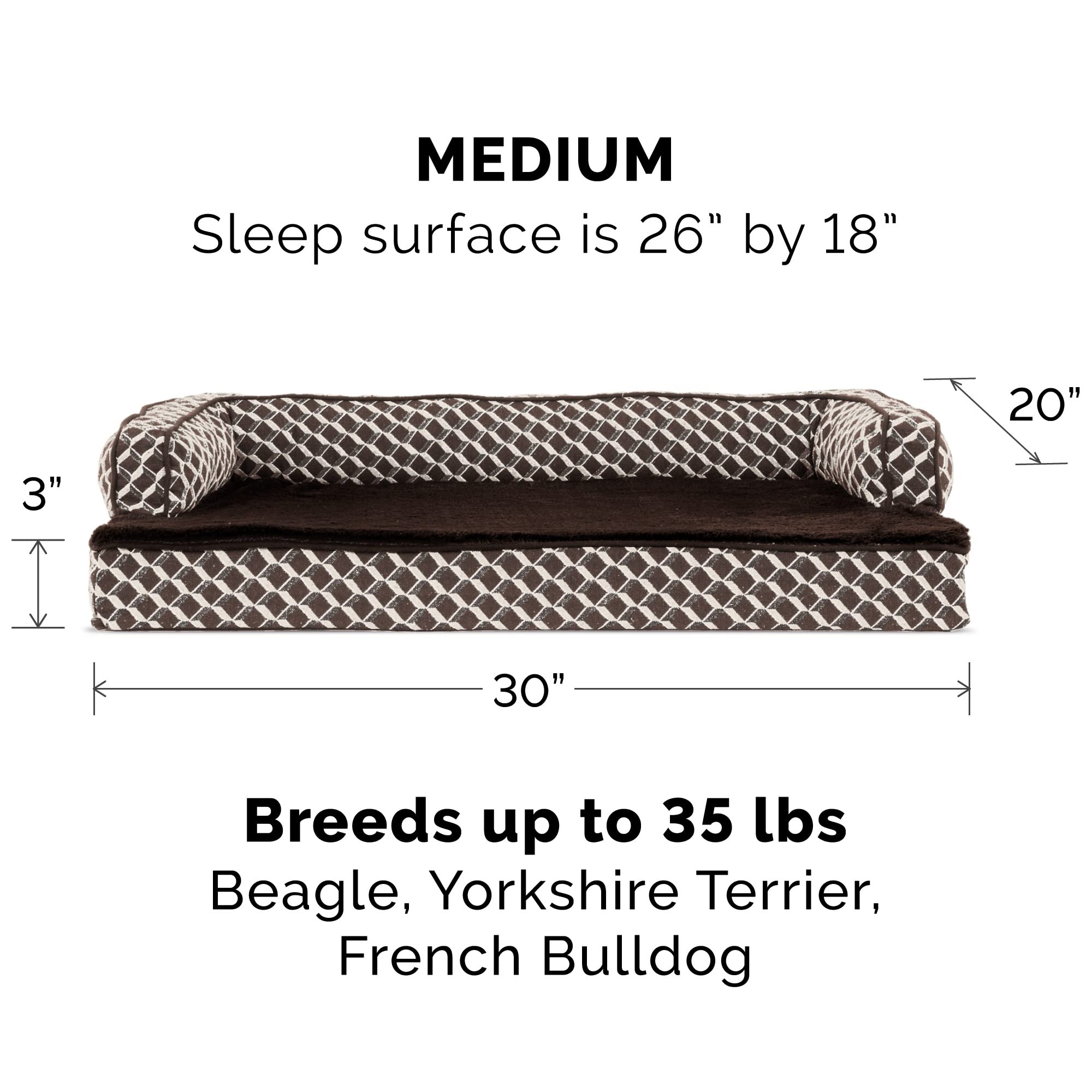 Furhaven Orthopedic Dog Bed for Medium/Small Dogs w/ Removable Bolsters & Washable Cover, For Dogs Up to 35 lbs - Plush & Woven