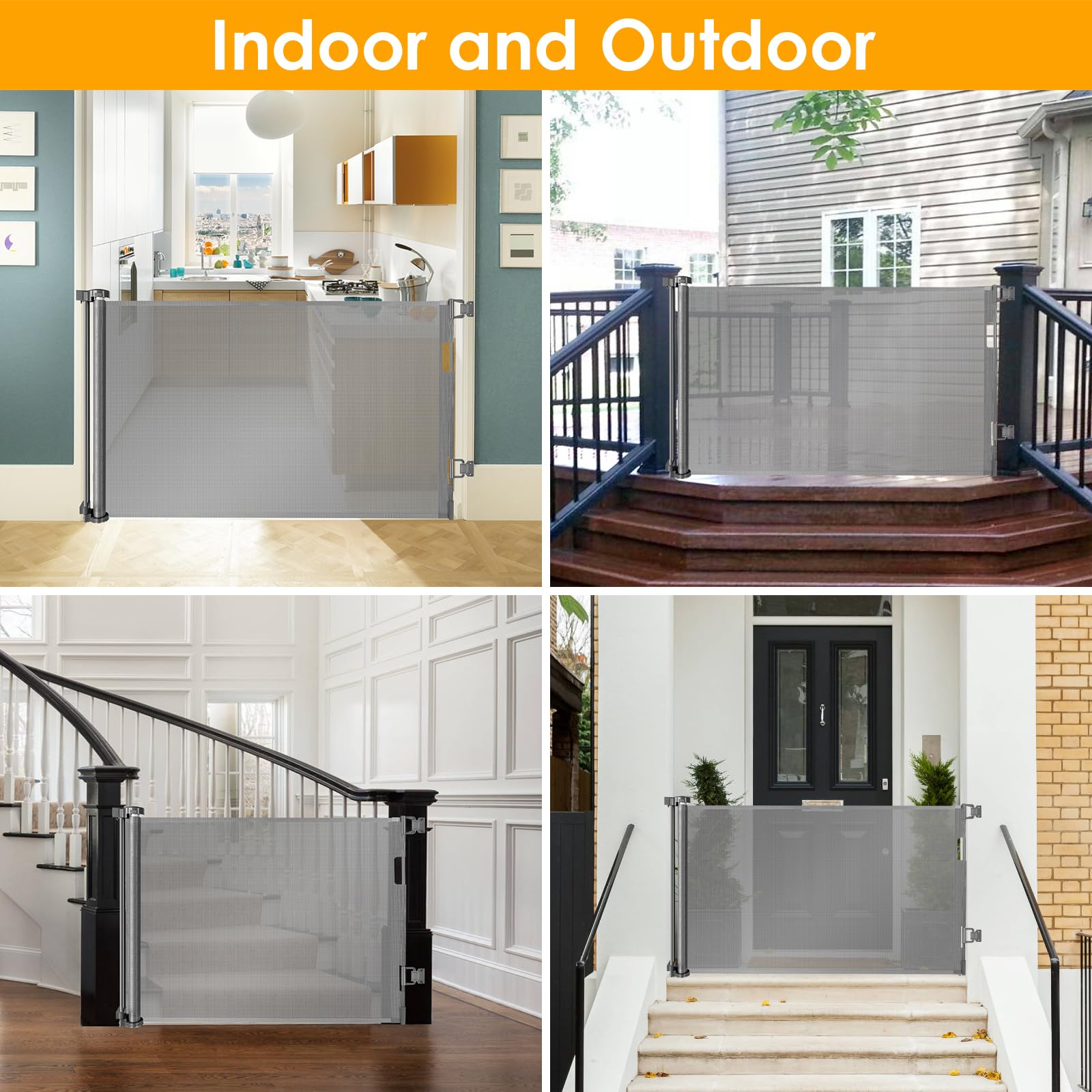 Safety First Retractable Baby Gate for Doorways - 60'' Wide, Mesh - Perfect for Stairs & Play Areas, Kids & Pets