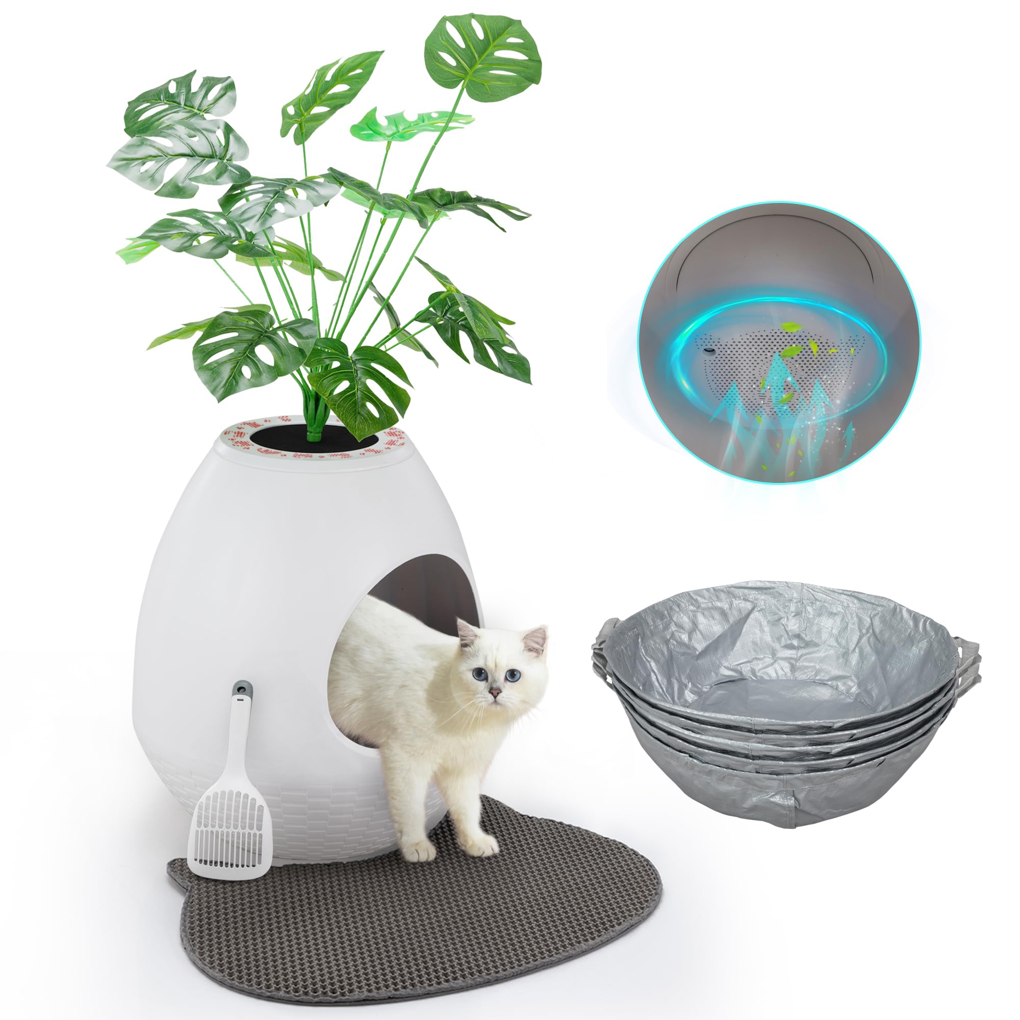 Eggloa6 Litter Box Plant Cat Litter Box Enclosure Extra Large Hidden Litter Box With 5Pcs Litter Box Liners, Cat Litter Mat, Sma