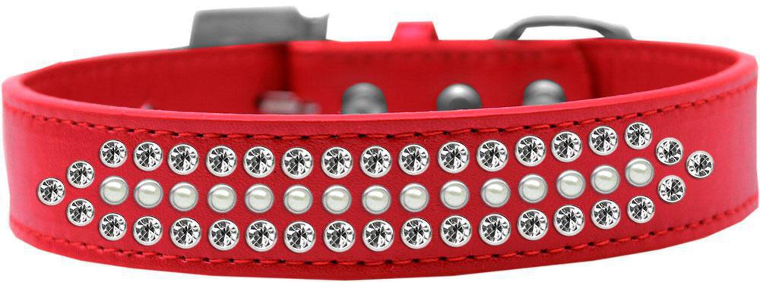 Mirage Pet Products Ritz Pearl and Clear Crystal Dog Collar, Size 14, Red