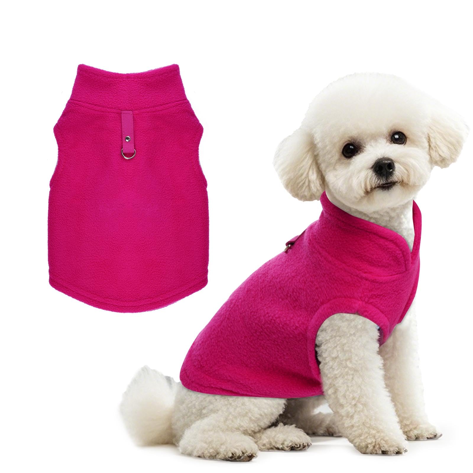 Rbenxia Rose Red Dog Sweater With Leash Ring Soft Fleece Vest Pullover Warm Jacket Pet Clothes Winter Dog Outfits For Small Pupp