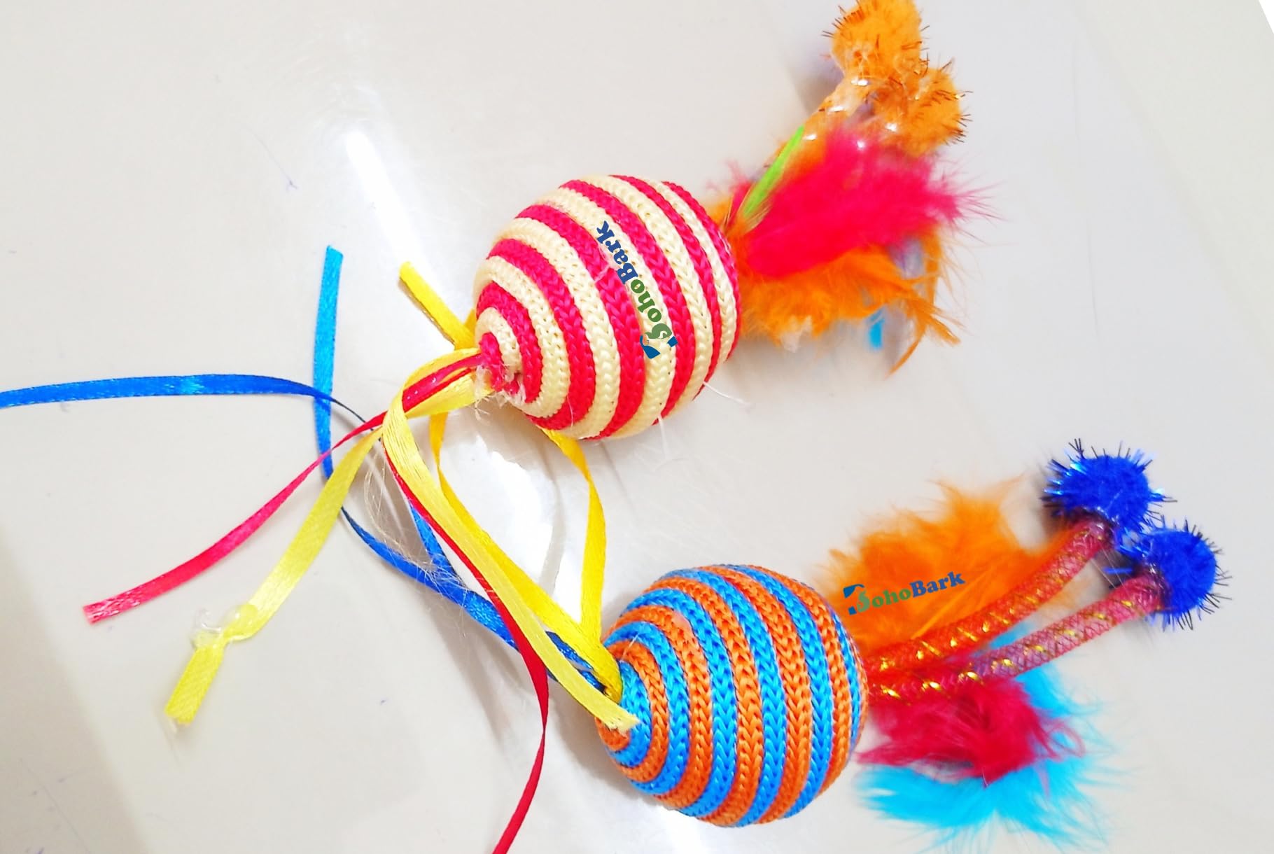 Bohobark Cat Toys Balls With Feather Rainbow Cat Balls Toys Interactive Kitten Toys Colorful Balls For Indoor Kitten Toys Pack O