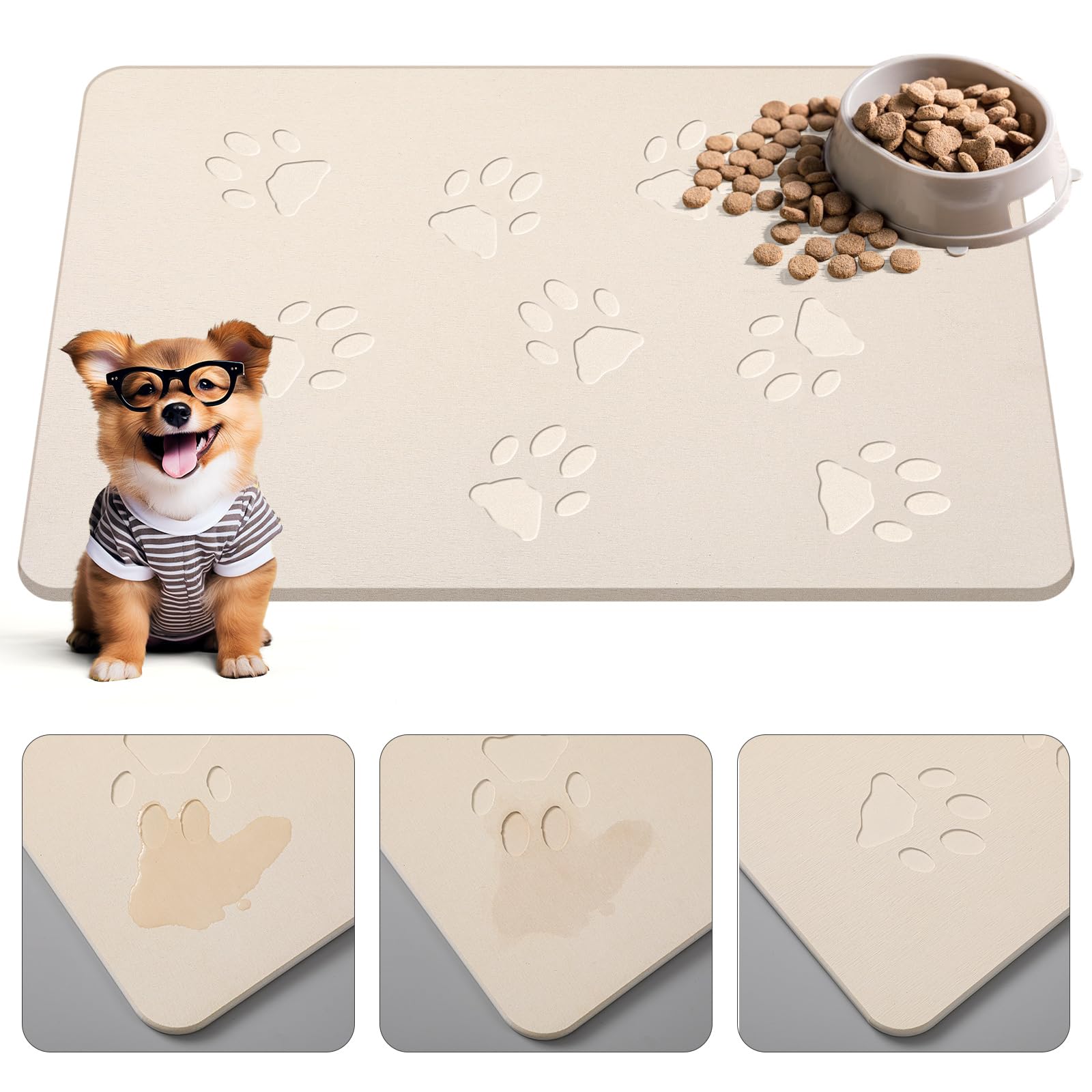 Drydiet Pet Gift Stone Pet Feeding Mat Diatomaceous Earth Absorbent Non Slip Cat Dog Mat for Food and Water Quick Drying Easy to