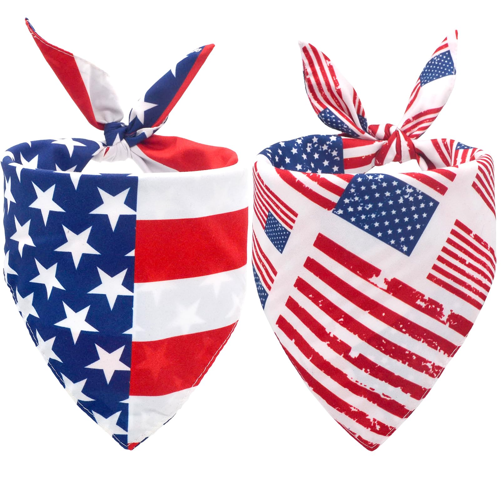 Cozyhaus 2Pcs Dual-Layer Design Patriotic Dog Bandanas Outfit,Large Summer Triangle Reversible Memorial Day Independence Day Ame