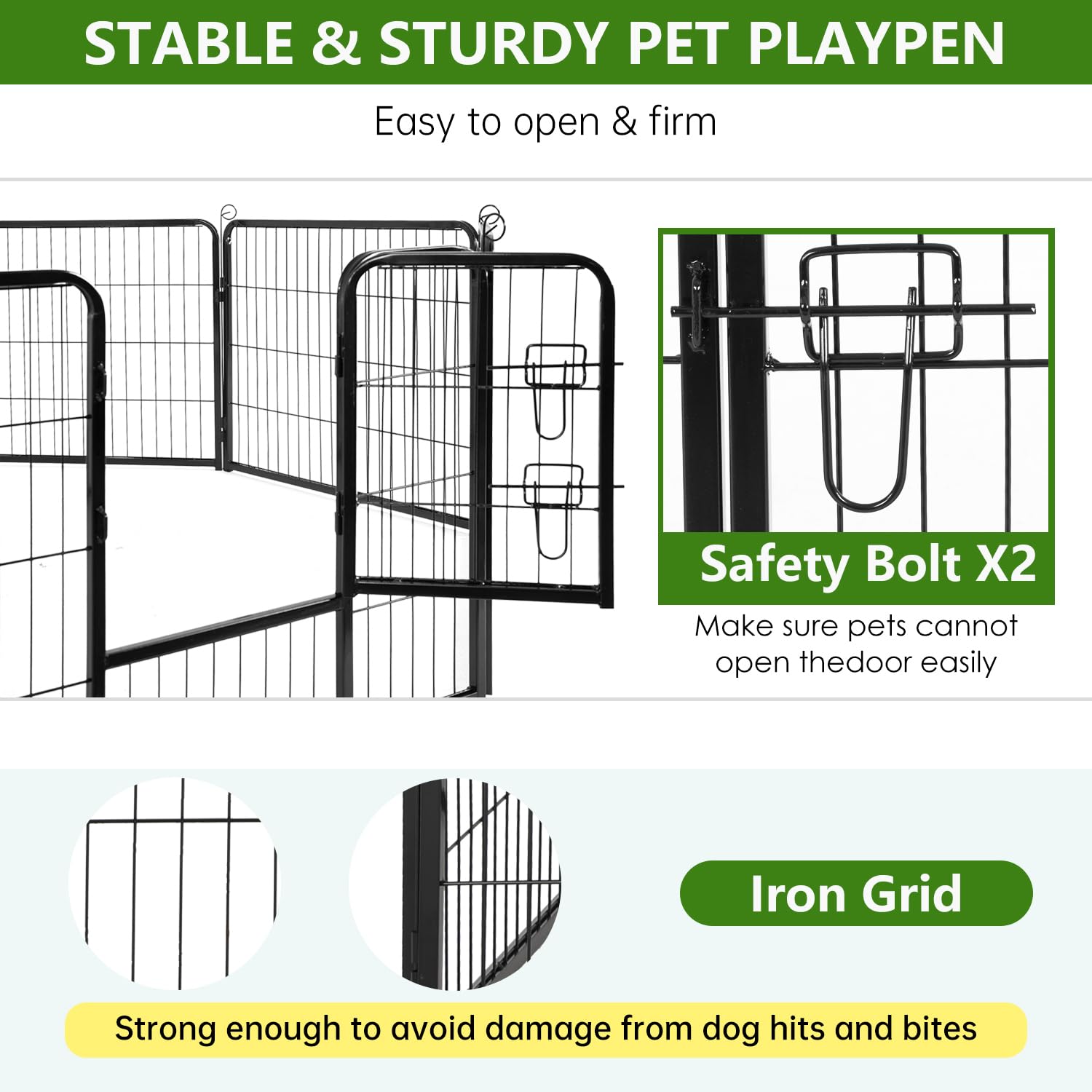 Bestpet Dog Playpen Indoor 40 Inch 8 Panels Metal Dog Pen Pet Dog Fence Outdoor Exercise Pen With Doors,Pet Puppy Playpen For Rv Camping Yard, Black