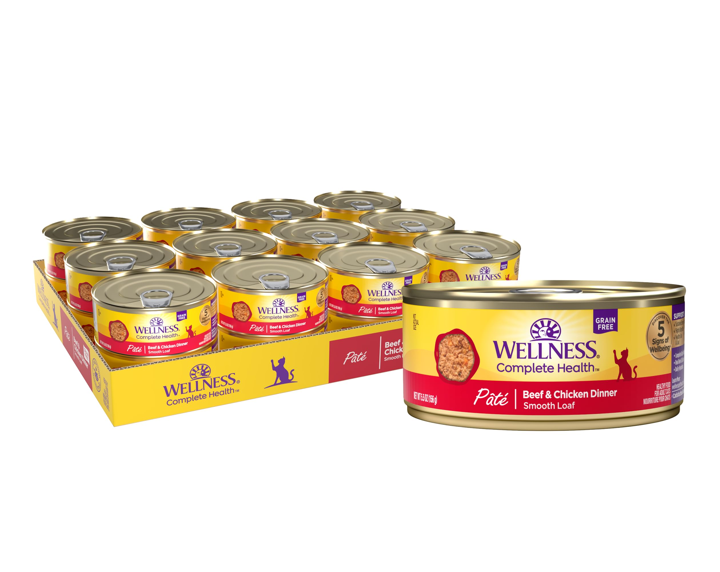 Wellness Complete Health Grain-Free Wet Canned Cat Food, Natural Ingredients, Made with Real Meat, All Breeds, Smooth Pate (Beef