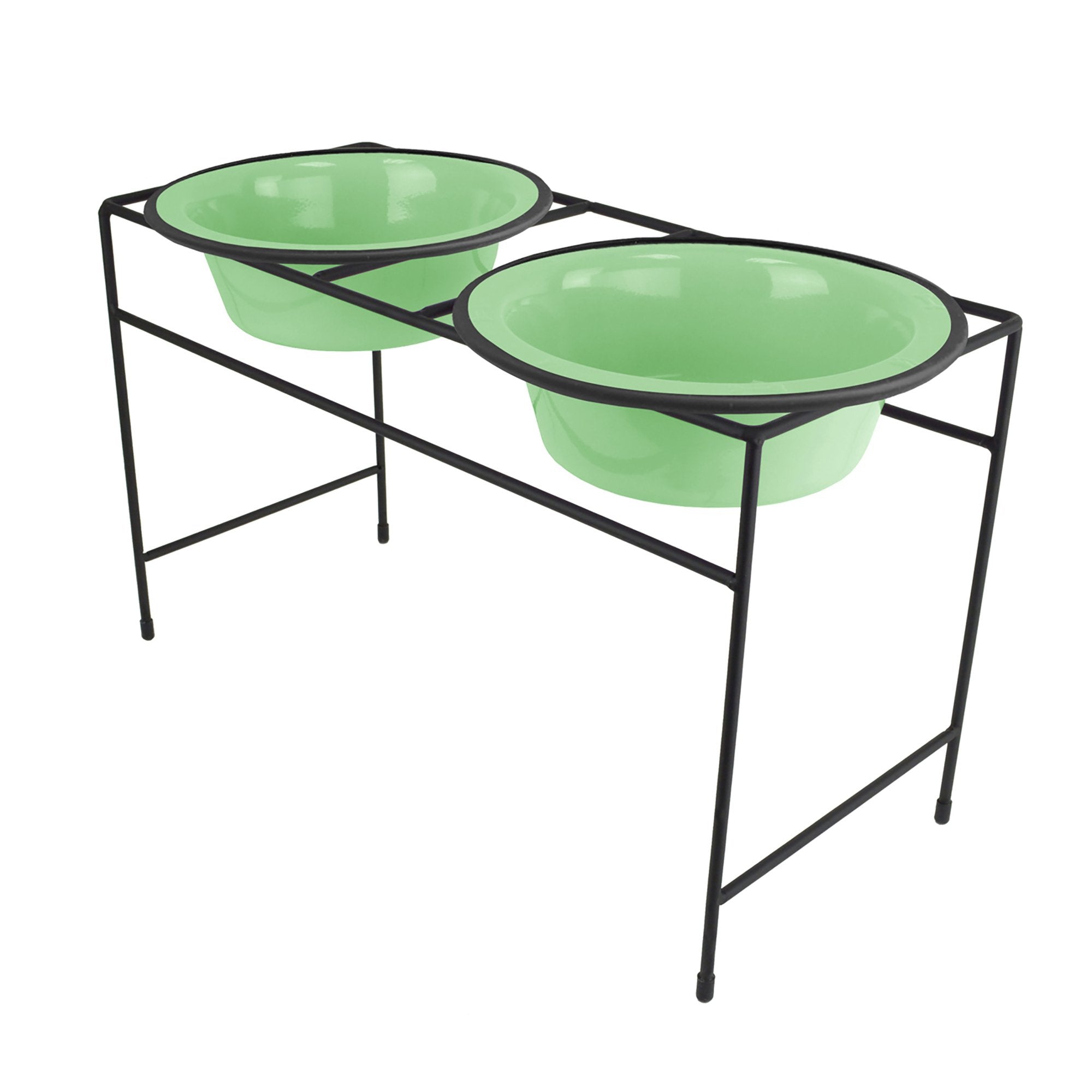 Platinum Pets Modern Double Diner Feeder with Stainless Steel Dog Bowls, Large, Mint Green