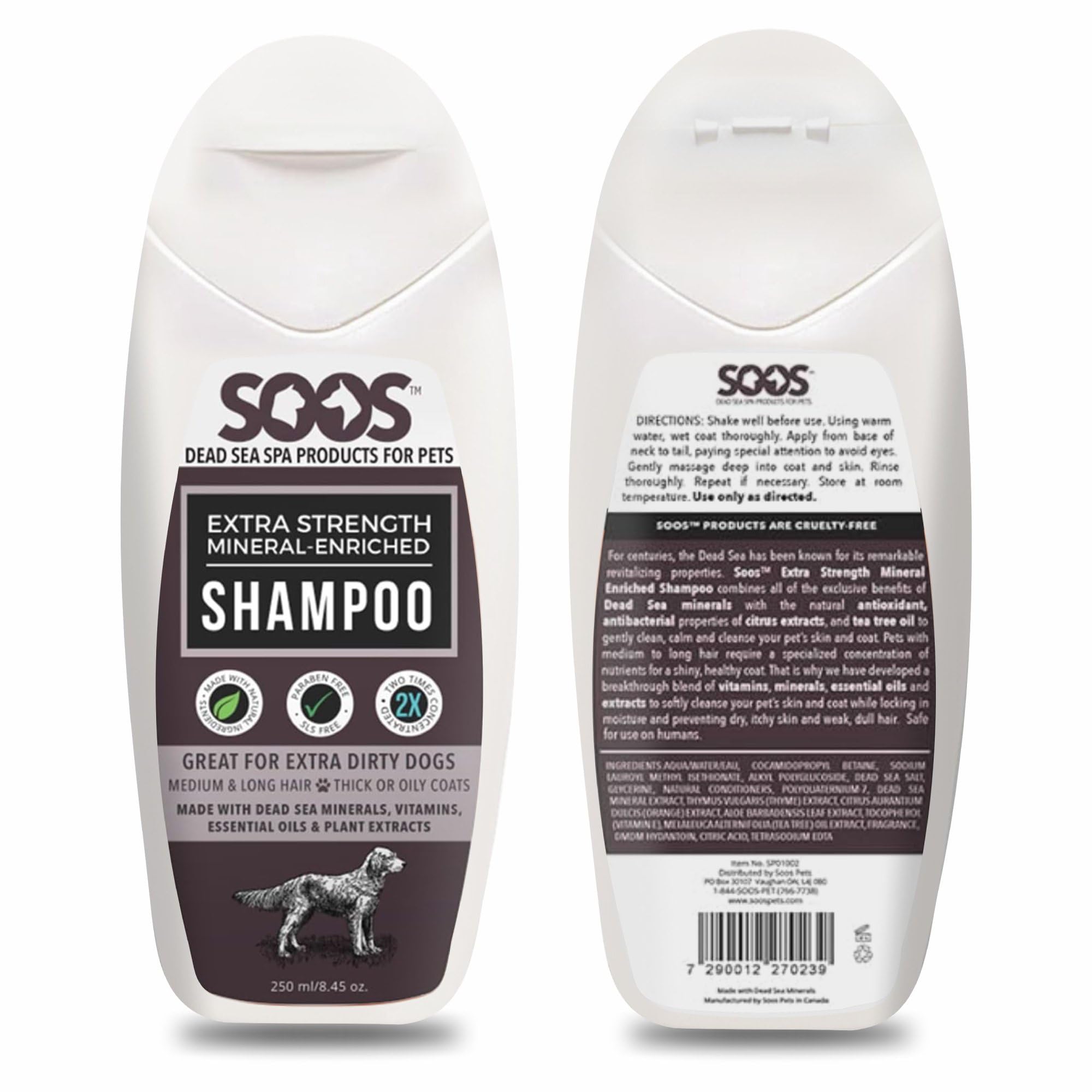 Soos Pets Shampoo Extra Strength For Cat And Dog Shampoo Natural Dead Sea Mineral Enriched Fast Absorbing With Vitamins Essentia