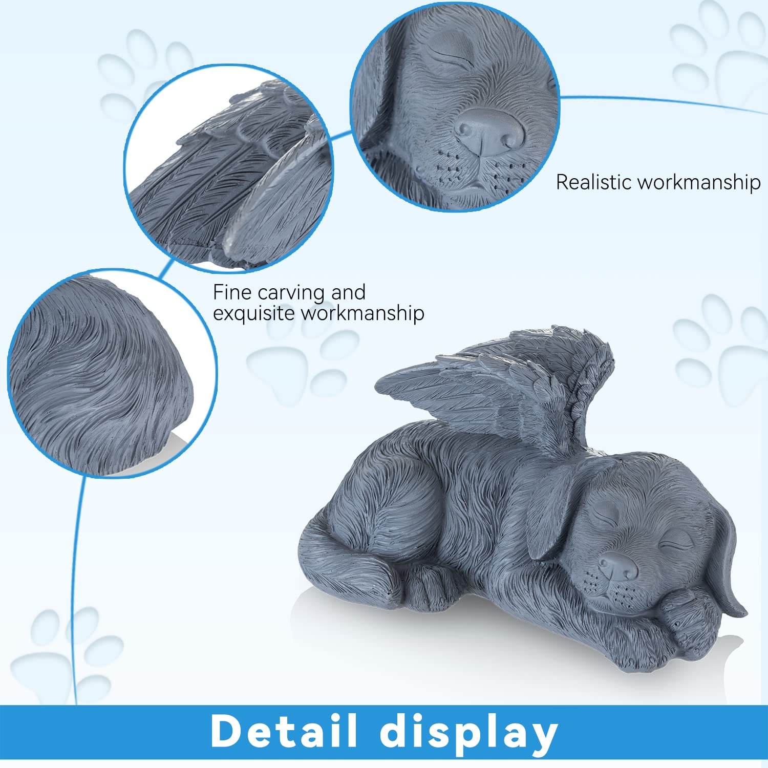 Newdream:The Dog Angel Memorial Statue,Dog Angle Memorial Placed In Indoor Angel Decorations, Pet Tombstone Dogs Figurines, Pet Grave Markers Dog In Angel Wing Figurine.(Big Dog Grey)
