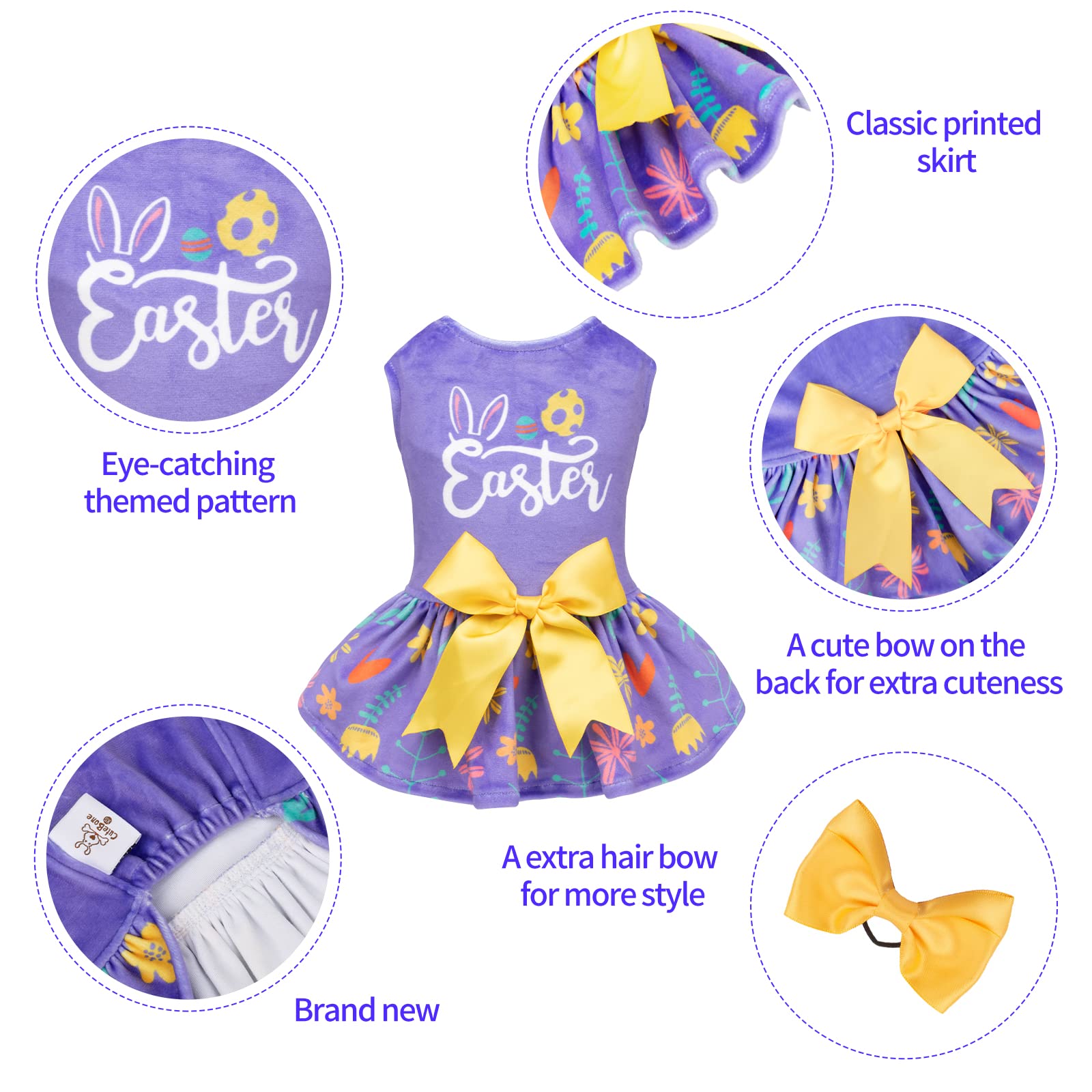 Cutebone Easter Dog Dress Velvet For Small Dogs Girl Flower Skirt Puppy Dresses Purple Dog Clothes Cva16L-D