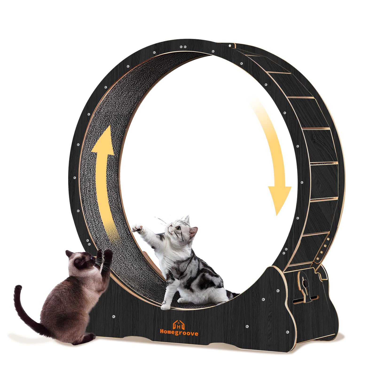 Homegroove Cat Wheels for Indoor Cats, 43  Large Cat Exercise Running Treadmill Wheel with Carpeted Runway for Kittys Longer Lif