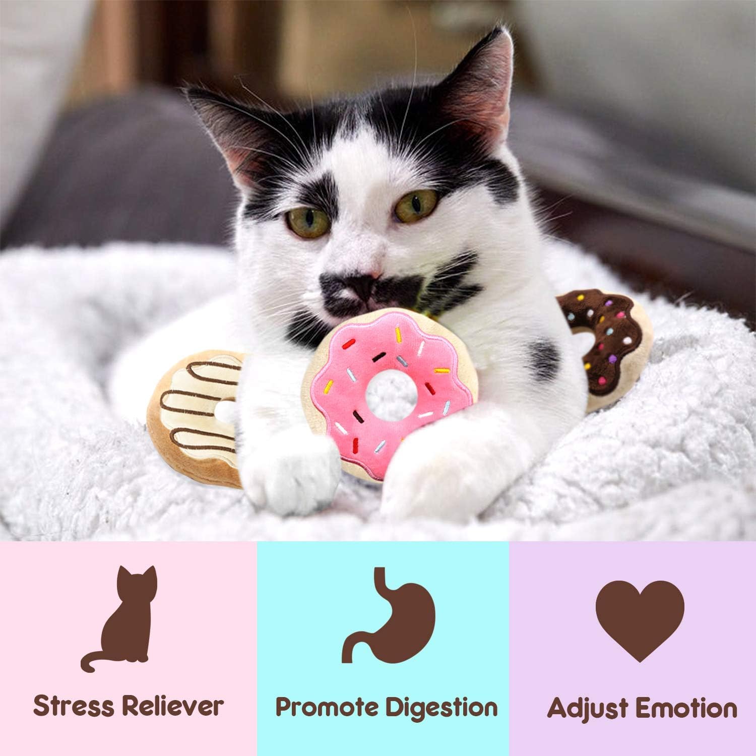 6 Pack Donut Cat Catnip Toys Kitten Chew Knickknack Sprinkles Interactive Pillows Teeth Grinding Catmint Plush Plaything Kitty Birthday Ideas Supplies 4 Inches