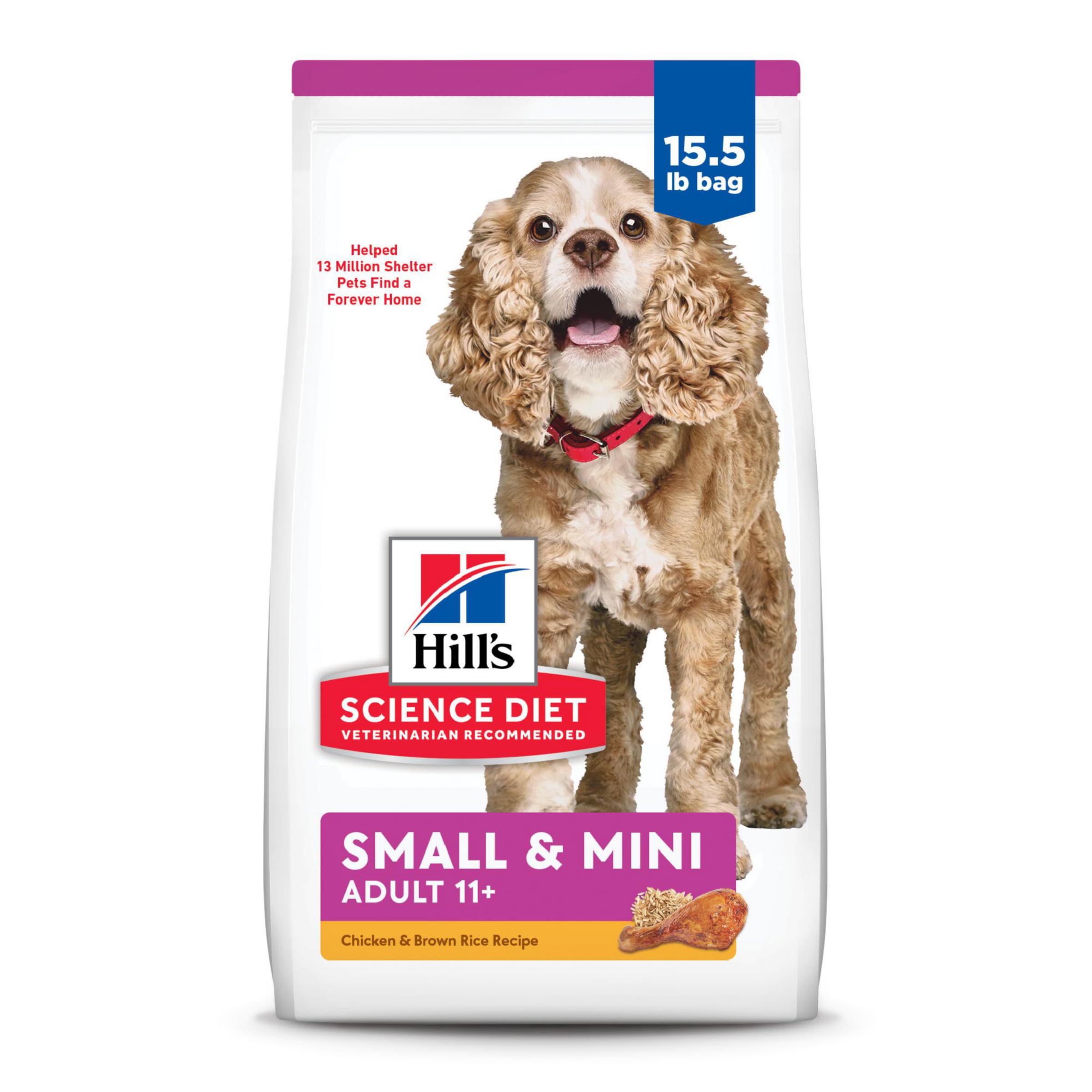 Hills Science Diet Adult 11+ Small & Mini Chicken Meal, Brown Rice & Barley Recipe Dry Dog Food, 15.5 lbs.
