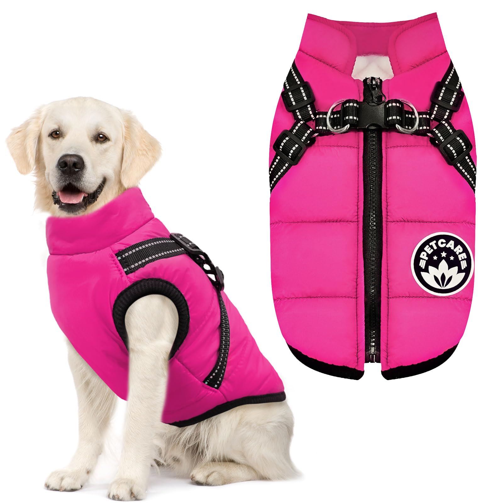 Petcare Winter Dog Coat With Harness Built In Waterproof Dog Jackets Warm Dog Fleece Vest Windproof Dog Snow Jacket Snowsuit Ref