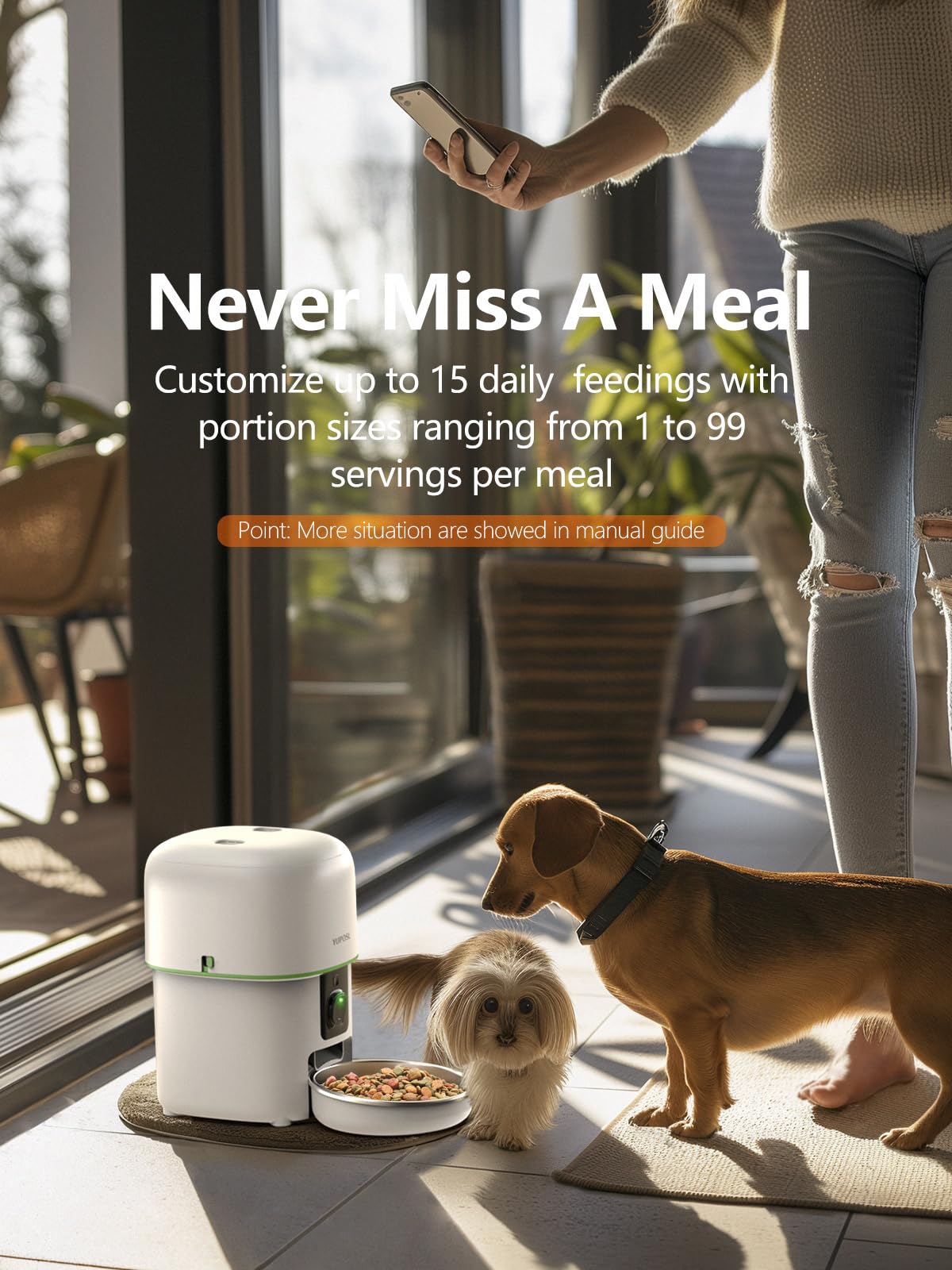 Automatic Cat Feeder with Camera - 5G WiFi Auto Cat Food Dispenser, 1080P HD Video with Night Vision, 1-15 Meals, 1-99 Portions,