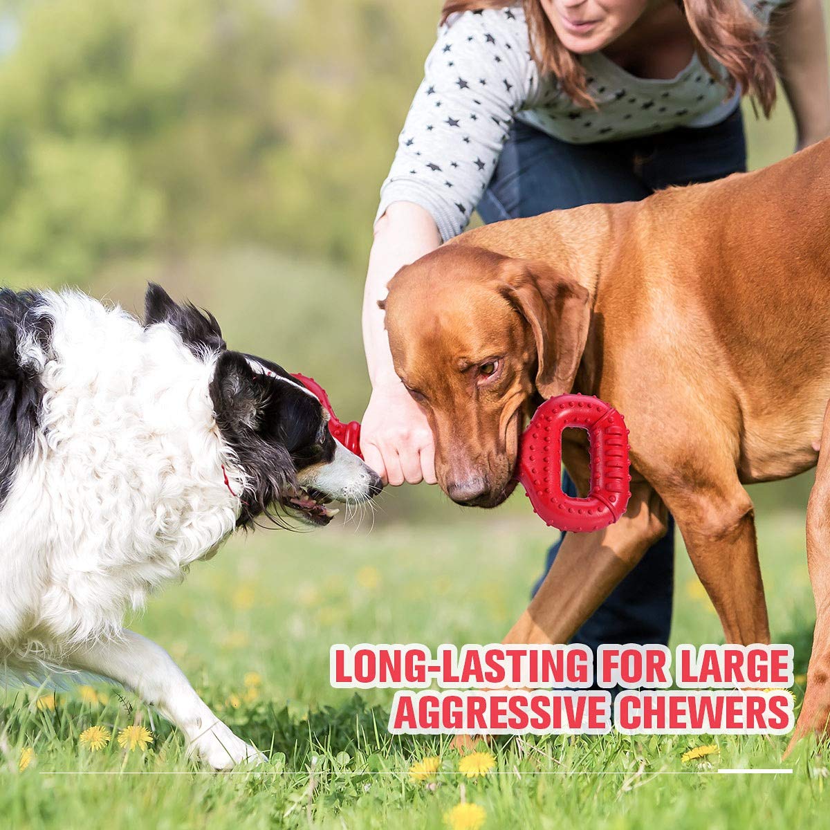 Feeko Dog Toys for Aggressive Chewers - 15" Red Rubber Tug-of-War Toy for Large Breeds, Durable Interactive Design