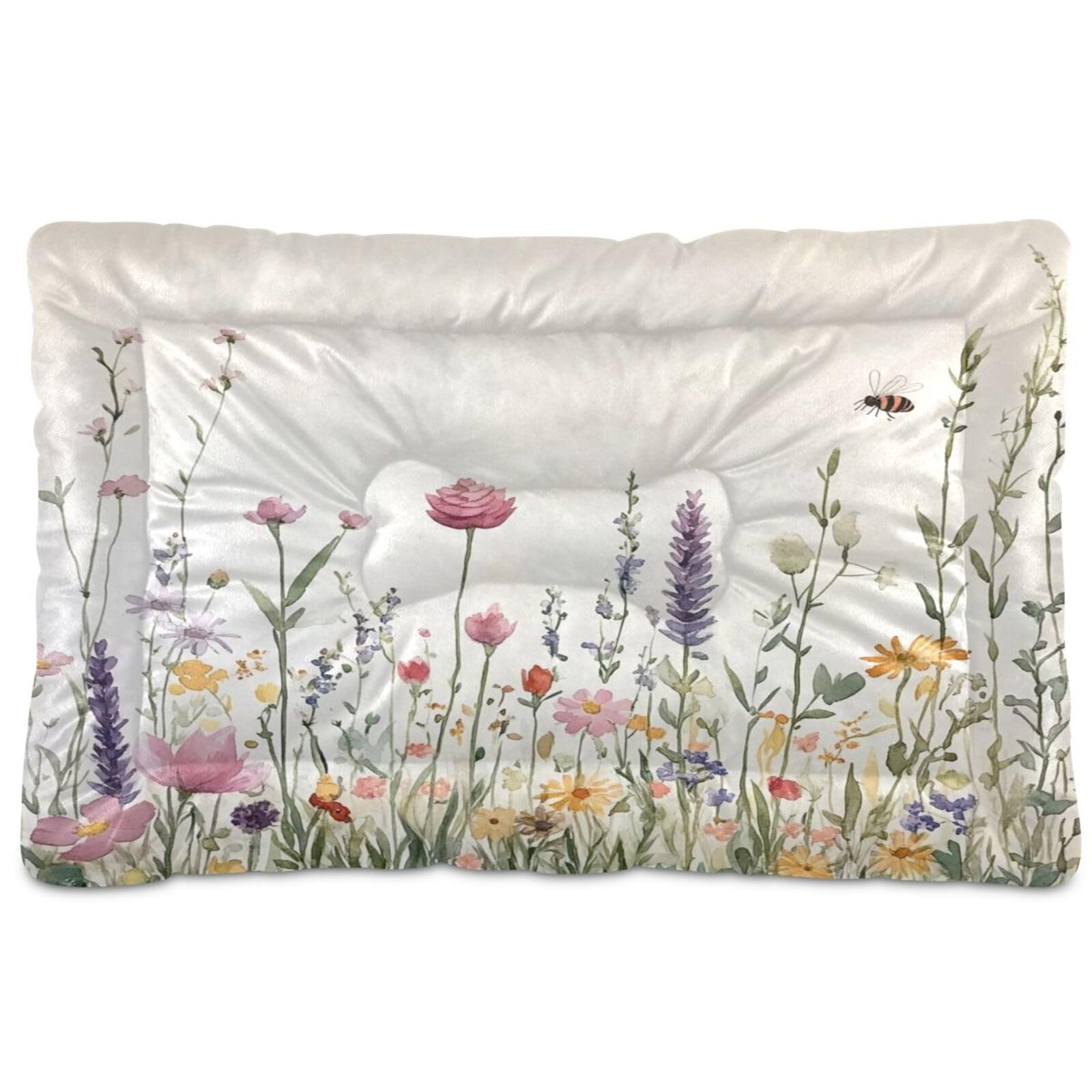 Coikll Wildflowers Pet Bed Pad Soft Dog Bed Mat With Anti-Slip Bottom, Machine Washable Crate Pad Mattress For Dog Sleeping- 24 