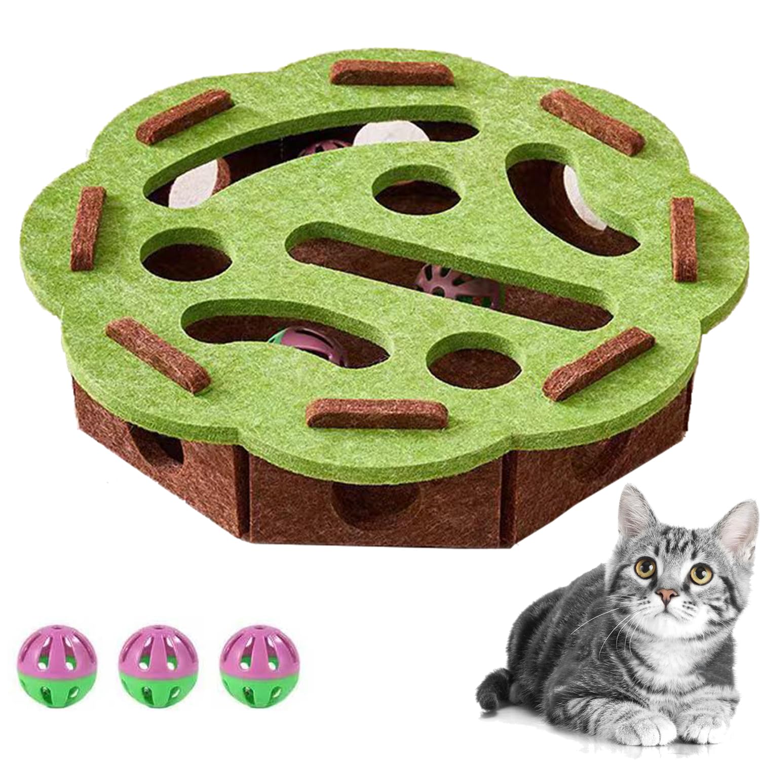 Cat Scratch Puzzle Enrichment Box, Cat Nail File Enrichment Box, Cats Nail File Scratcher, with Bell for Indoor Cats Scratching 